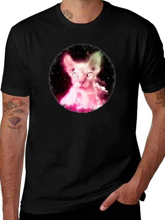 Cosmic Sphynx Cat Black T-Shirt