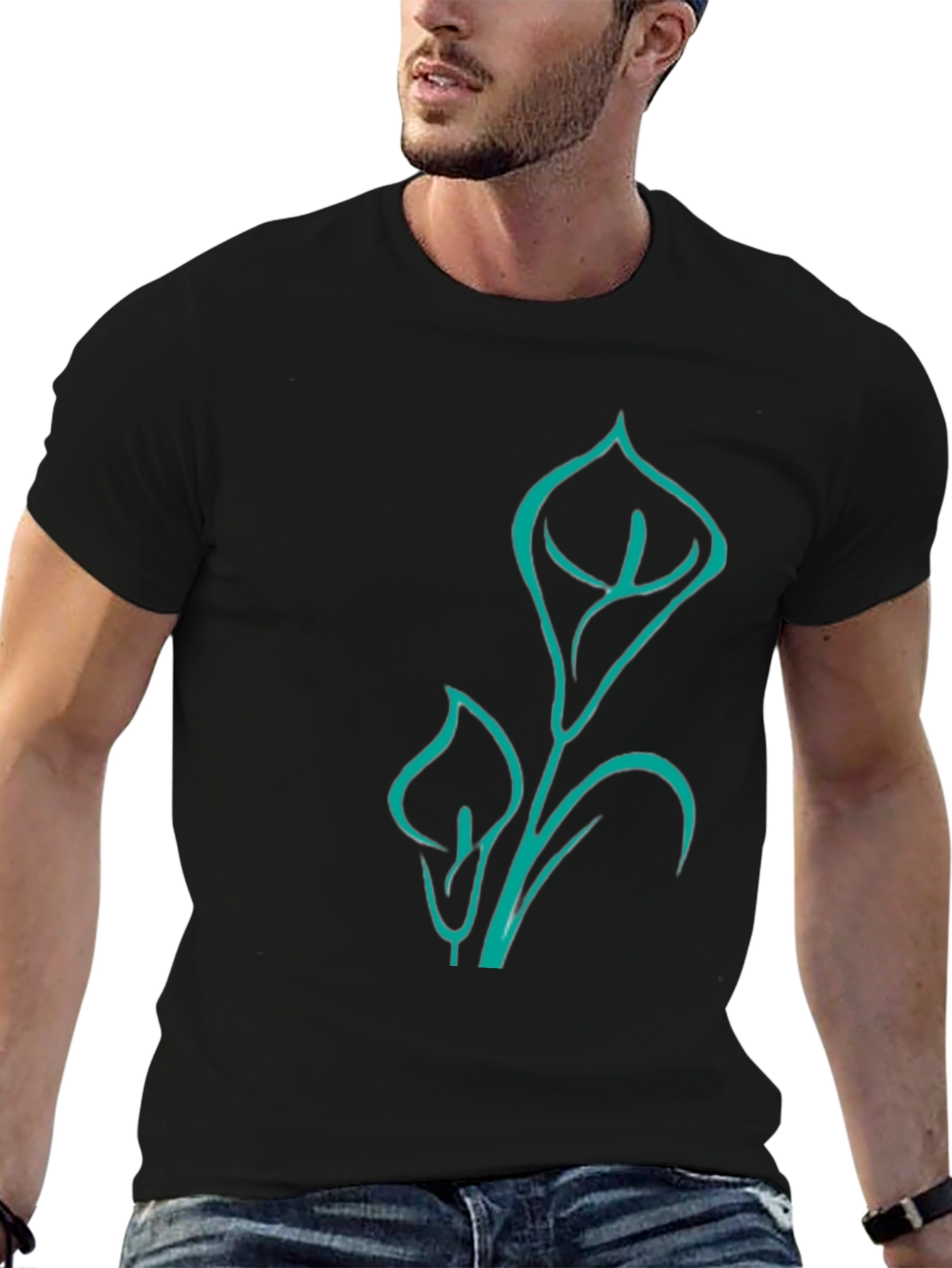 Modern Lily Graphic Tee - Black Cotton Blend