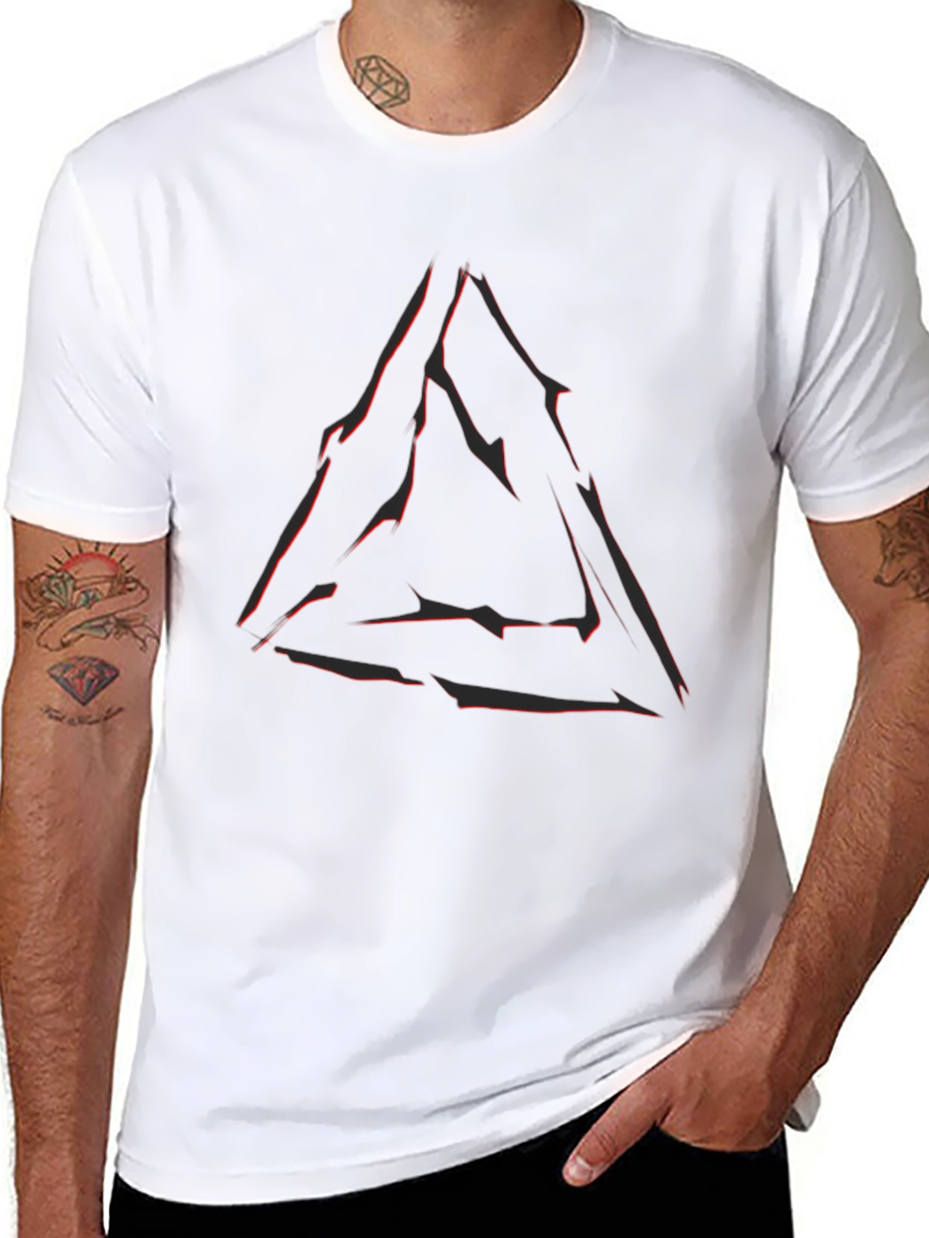 Mens Black T-Shirt with Abstract Triangle Graphic