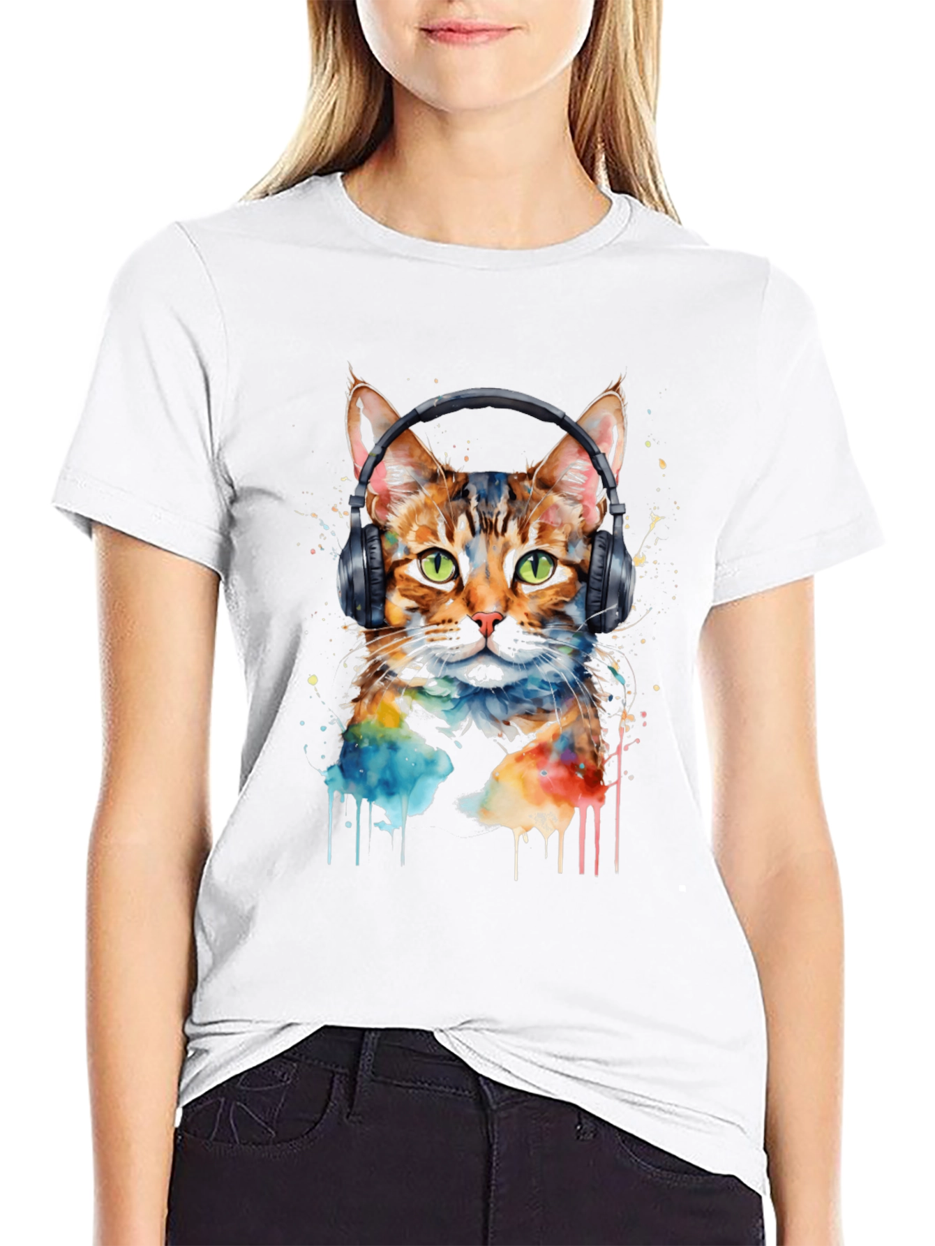 Cool Cat Headphones Graphic Tee - Trendy Style