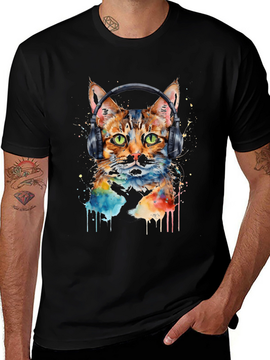 Cool Cat Headphones Graphic Tee - Trendy Style