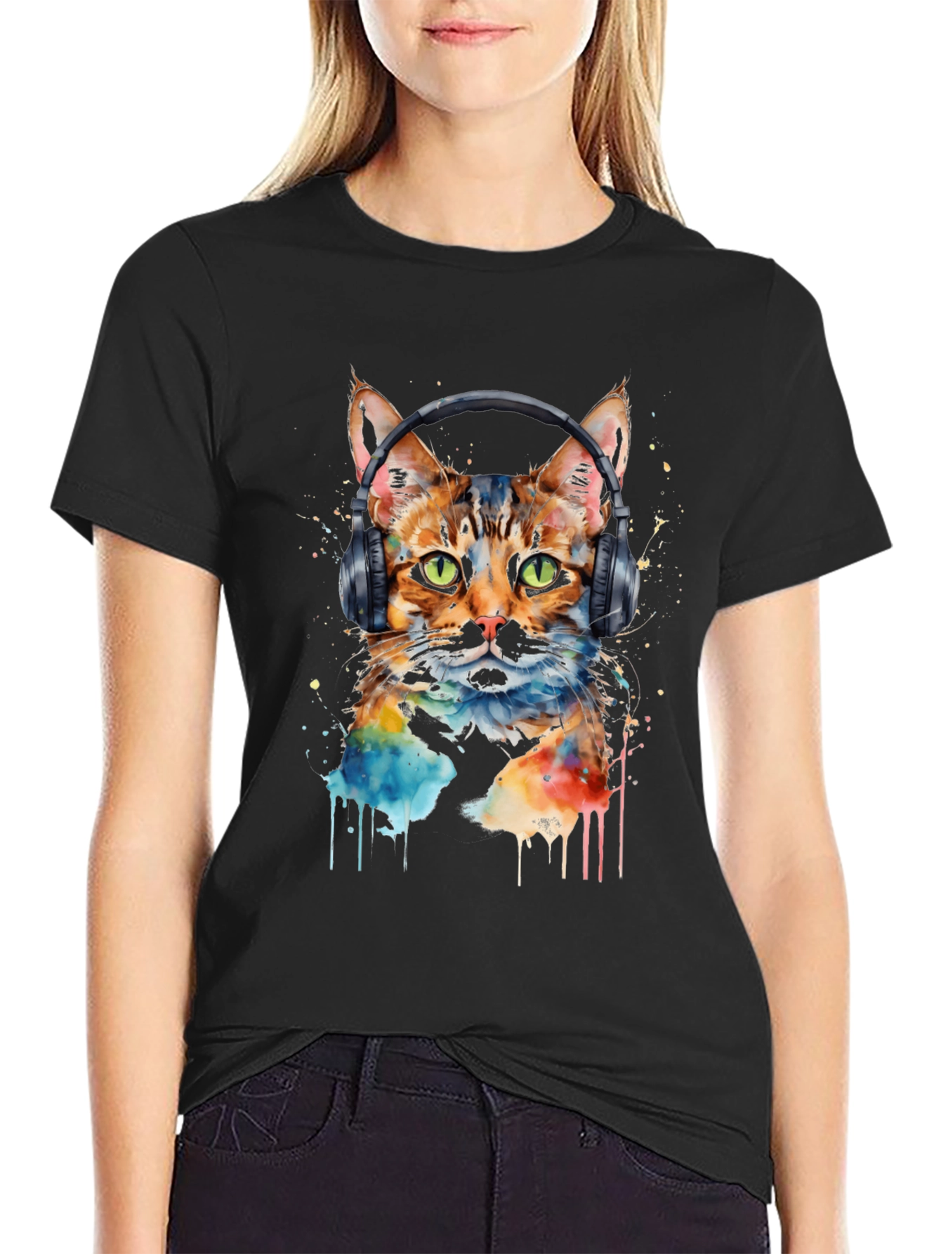Cool Cat Headphones Graphic Tee - Trendy Style