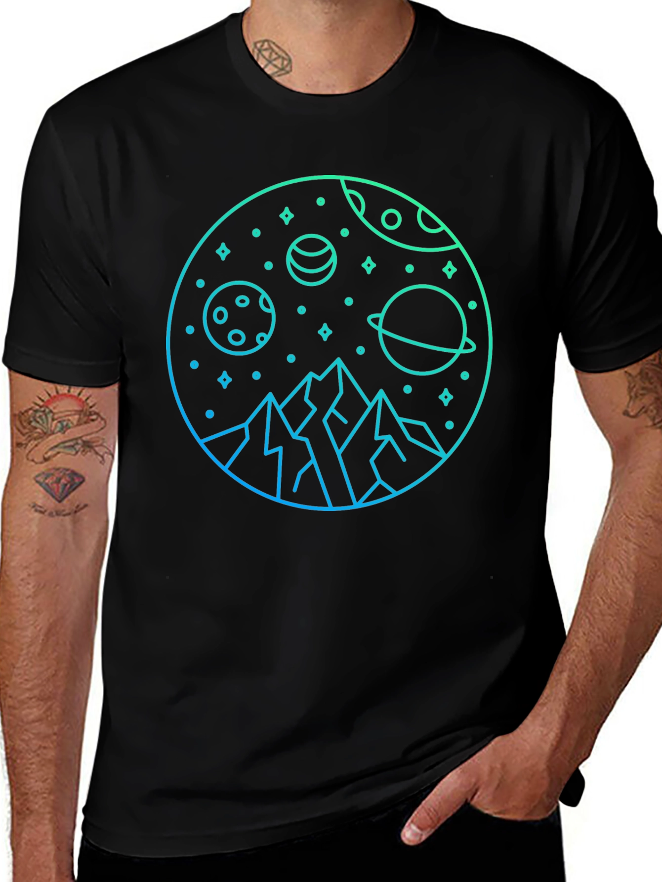Cosmic Mountain Graphic T-Shirt - Black