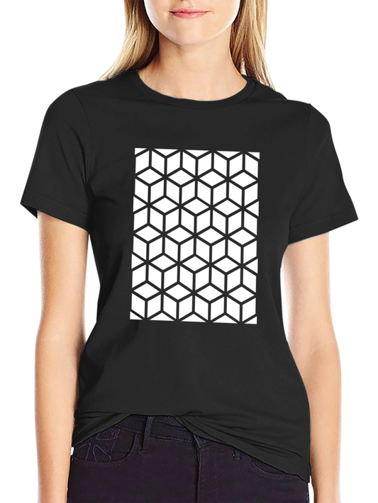 Geometric Cube Pattern Black T-Shirt