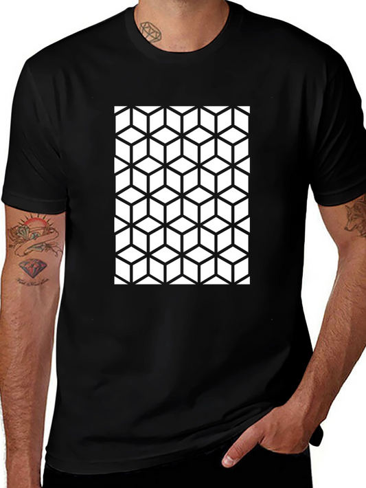Geometric Cube Pattern Black T-Shirt