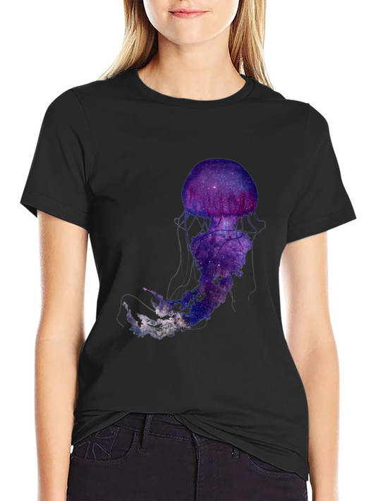 Galaxy Jellyfish Graphic T-Shirt - Black Cotton Blend