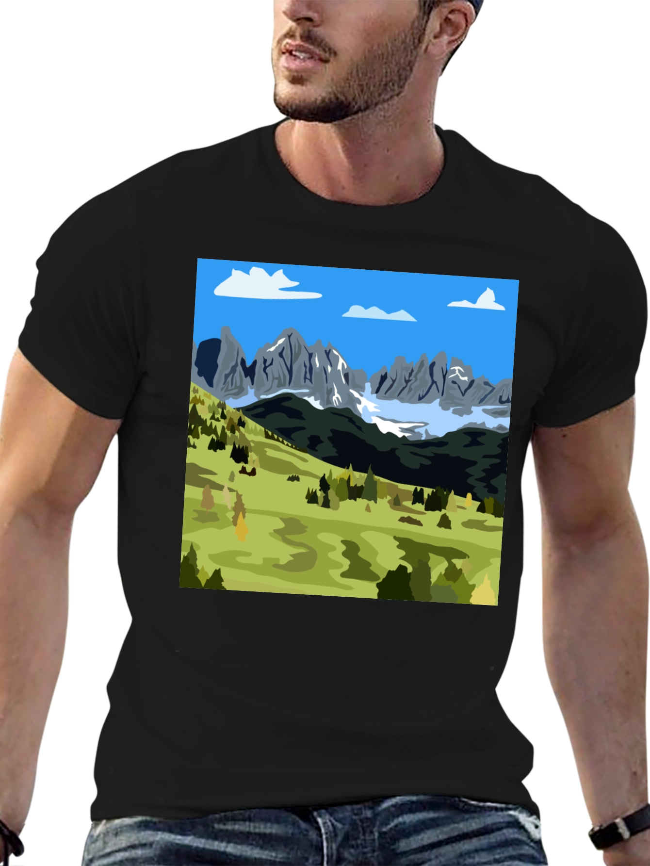 Mountains Landscape Graphic Tee - Black