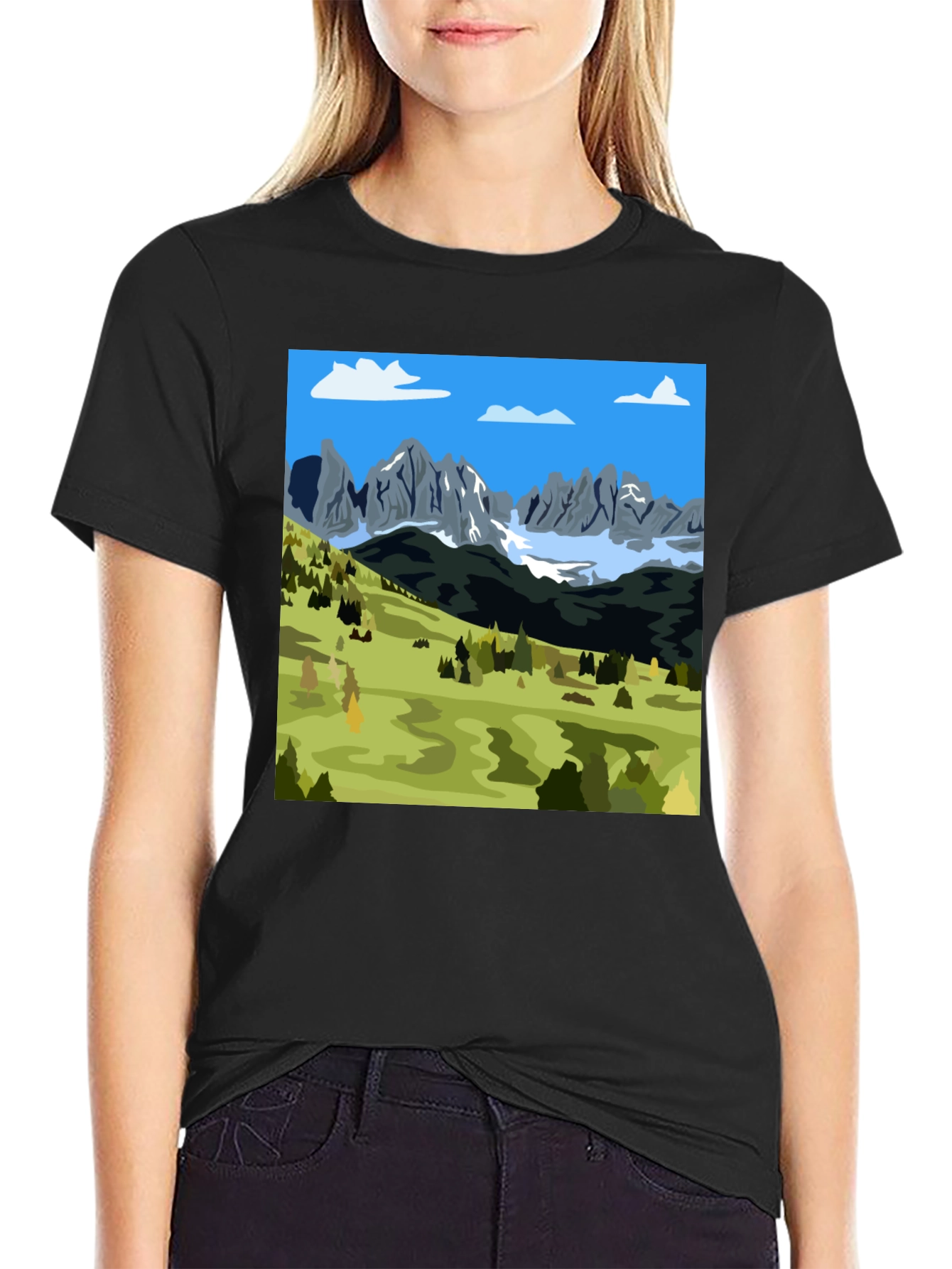 Mountains Landscape Graphic Tee - Black
