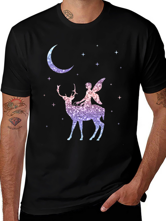 Fairy Riding Deer Graphic T-Shirt