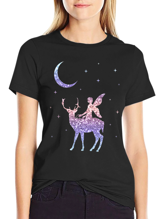 Fairy Riding Deer Graphic T-Shirt