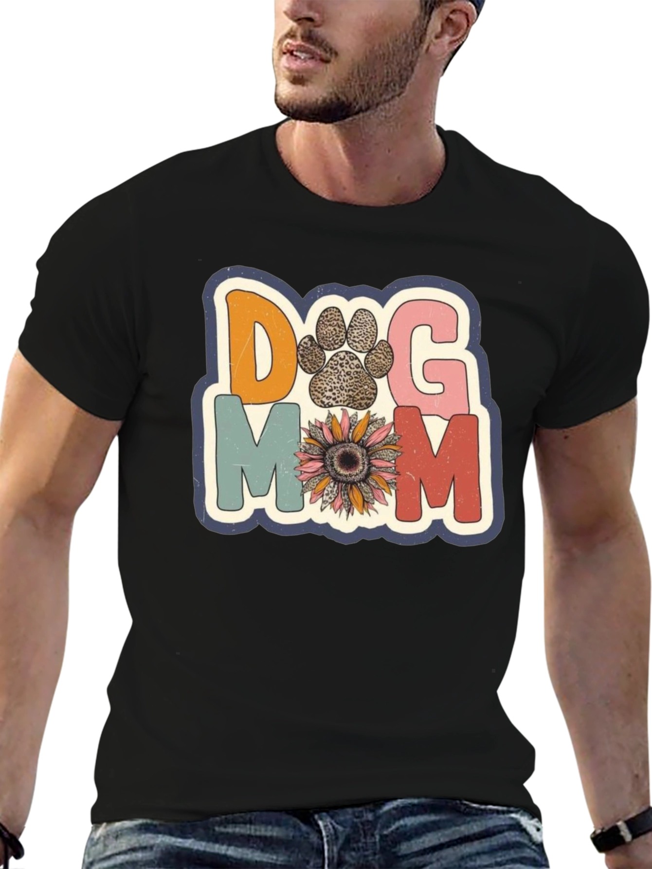 Dog Mom Tee - Floral Paw Print Design