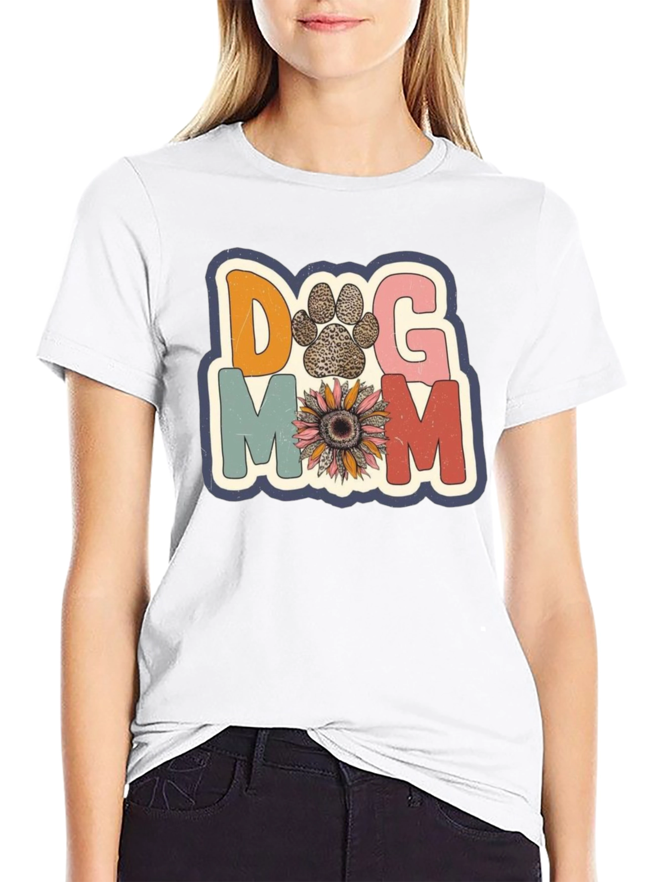 Dog Mom Tee - Floral Paw Print Design