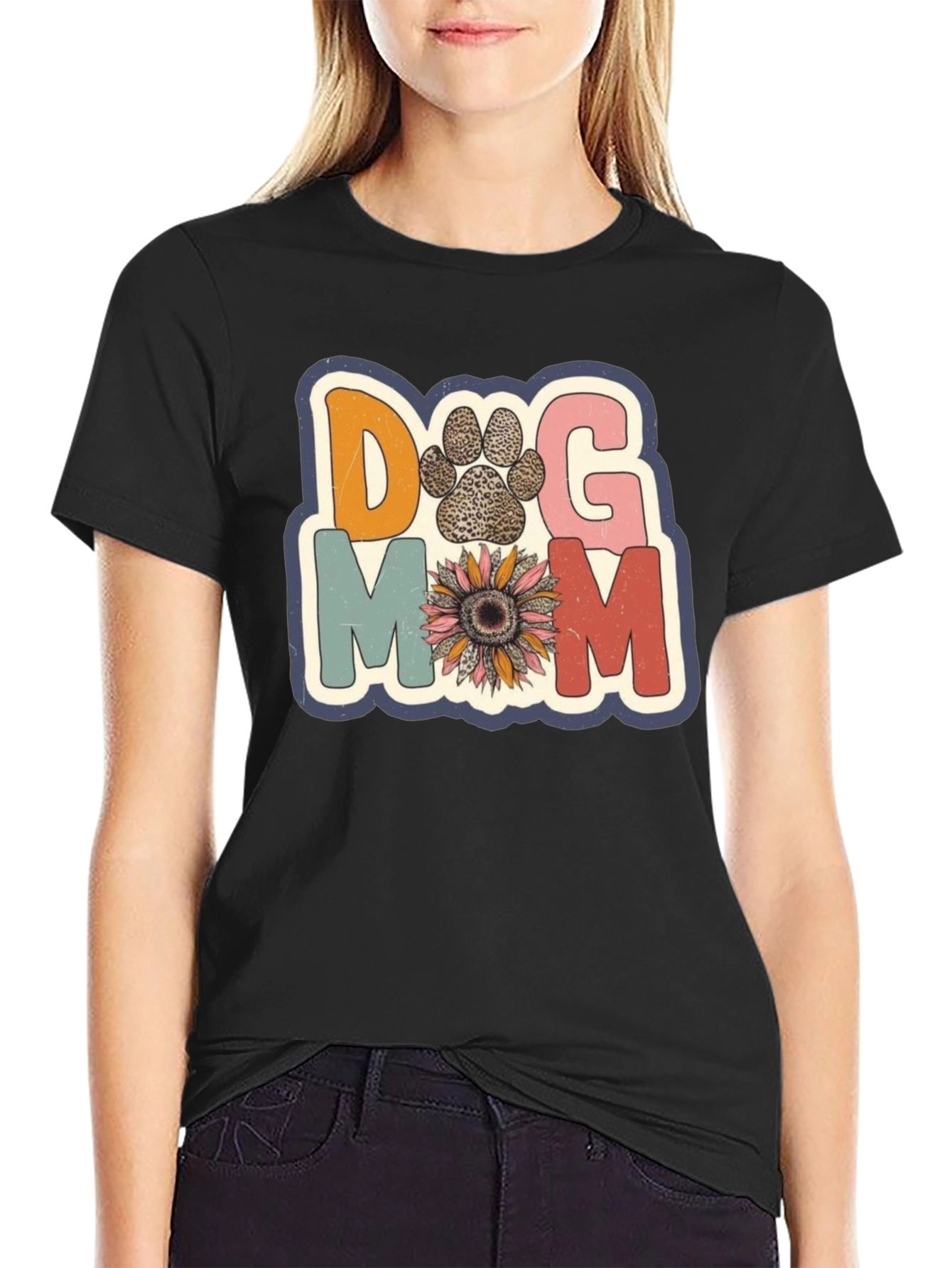 Dog Mom Tee - Floral Paw Print Design