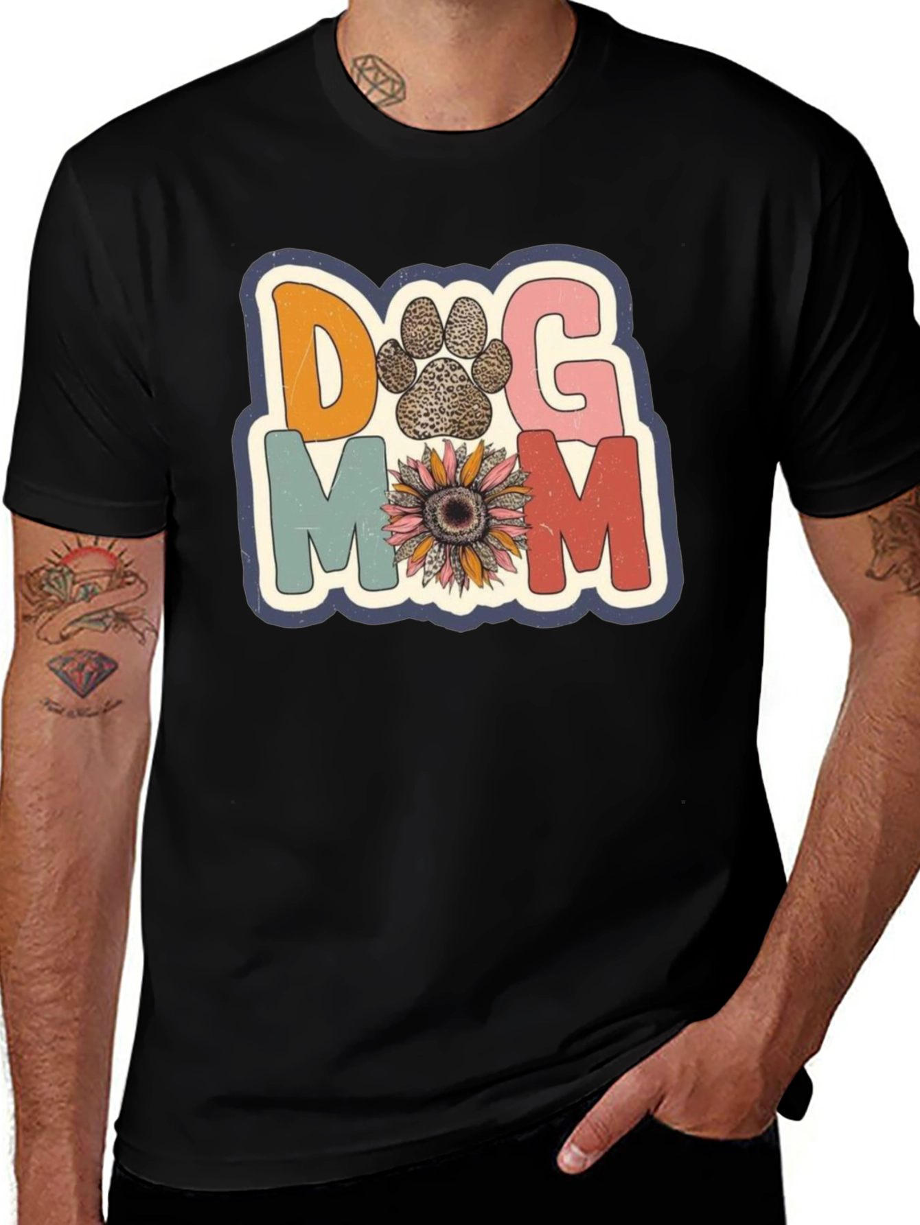 Dog Mom Tee - Floral Paw Print Design