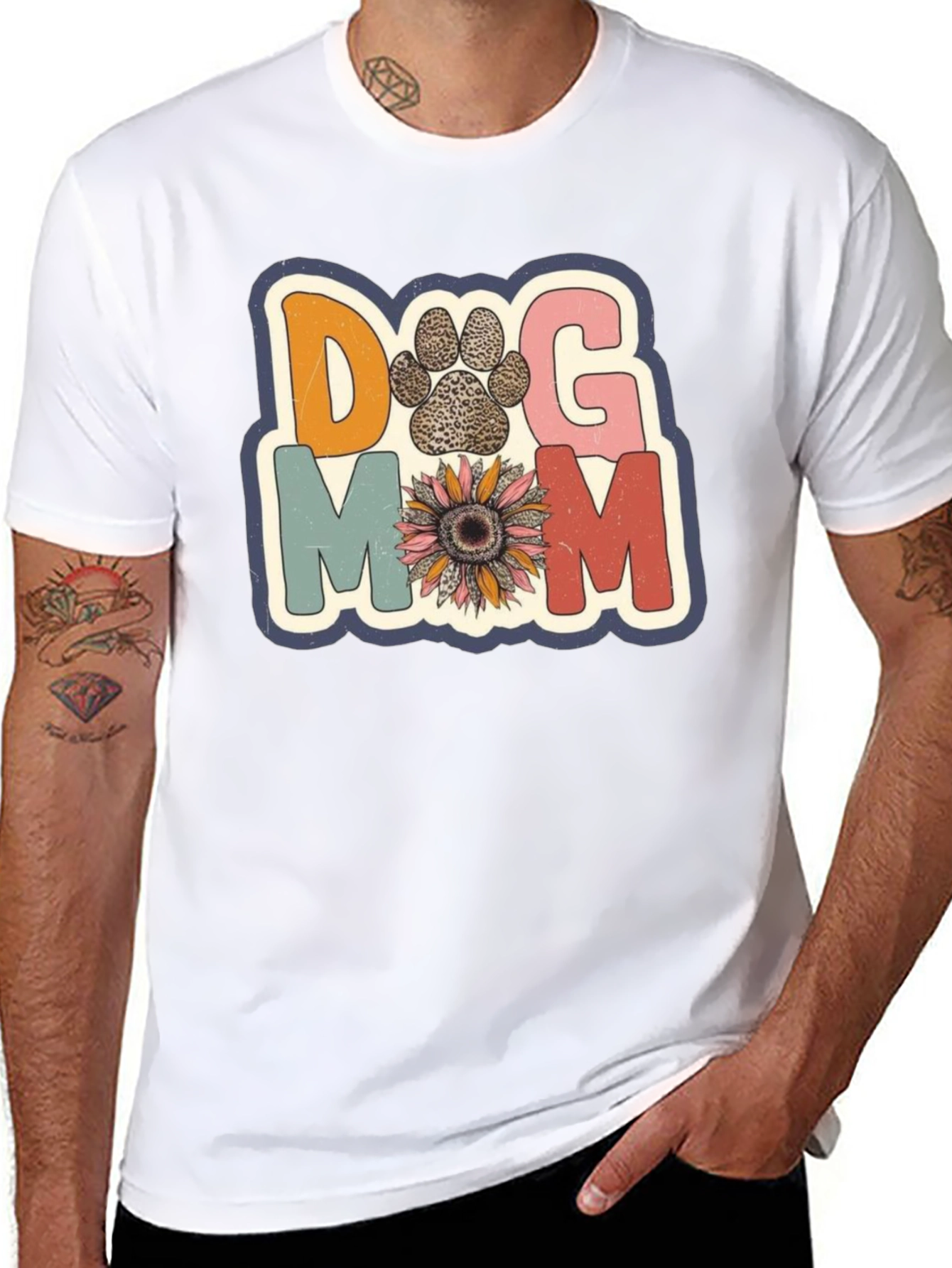 Dog Mom Tee - Floral Paw Print Design