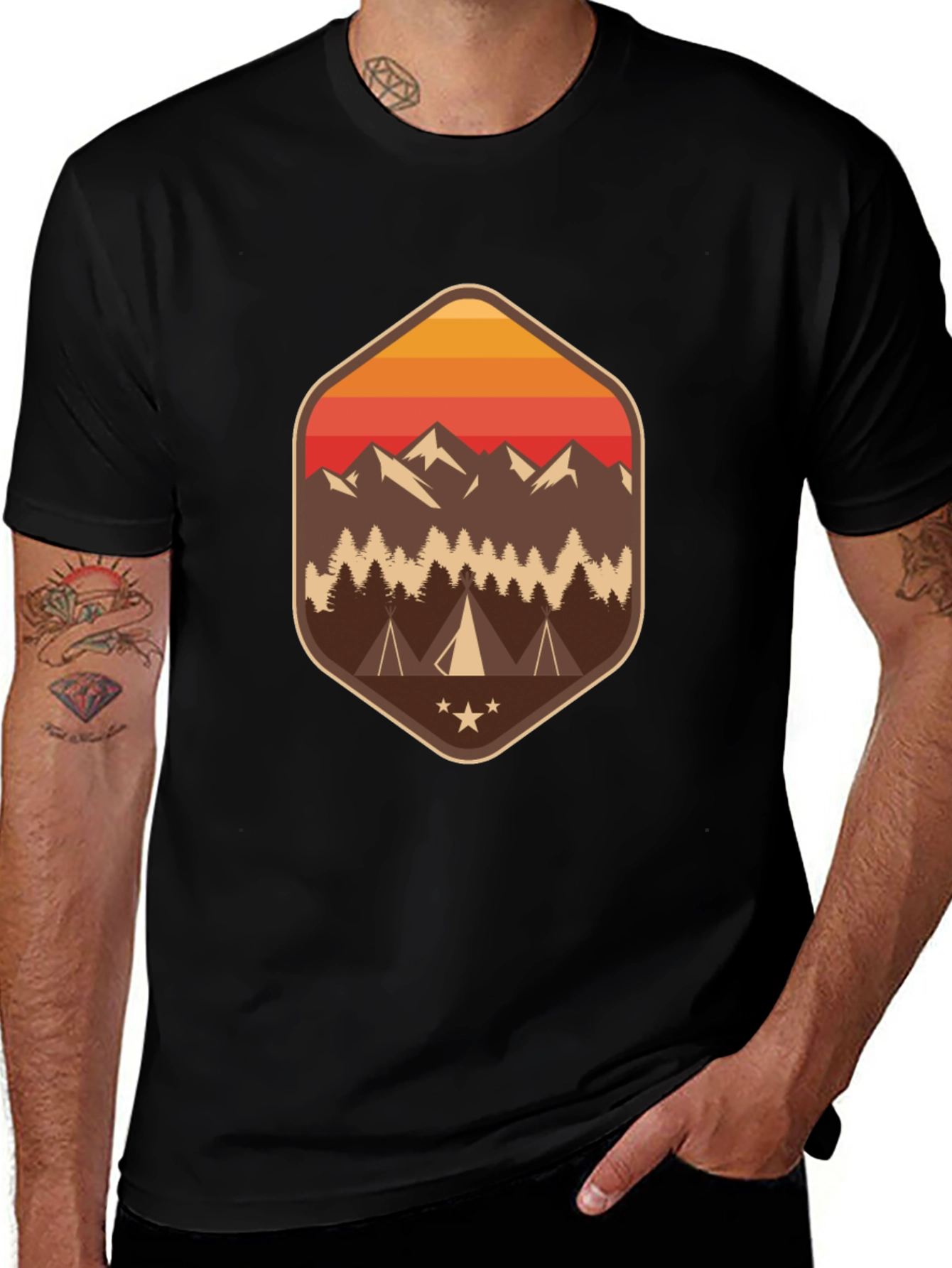Mens Camping Adventure Graphic Tee - Black