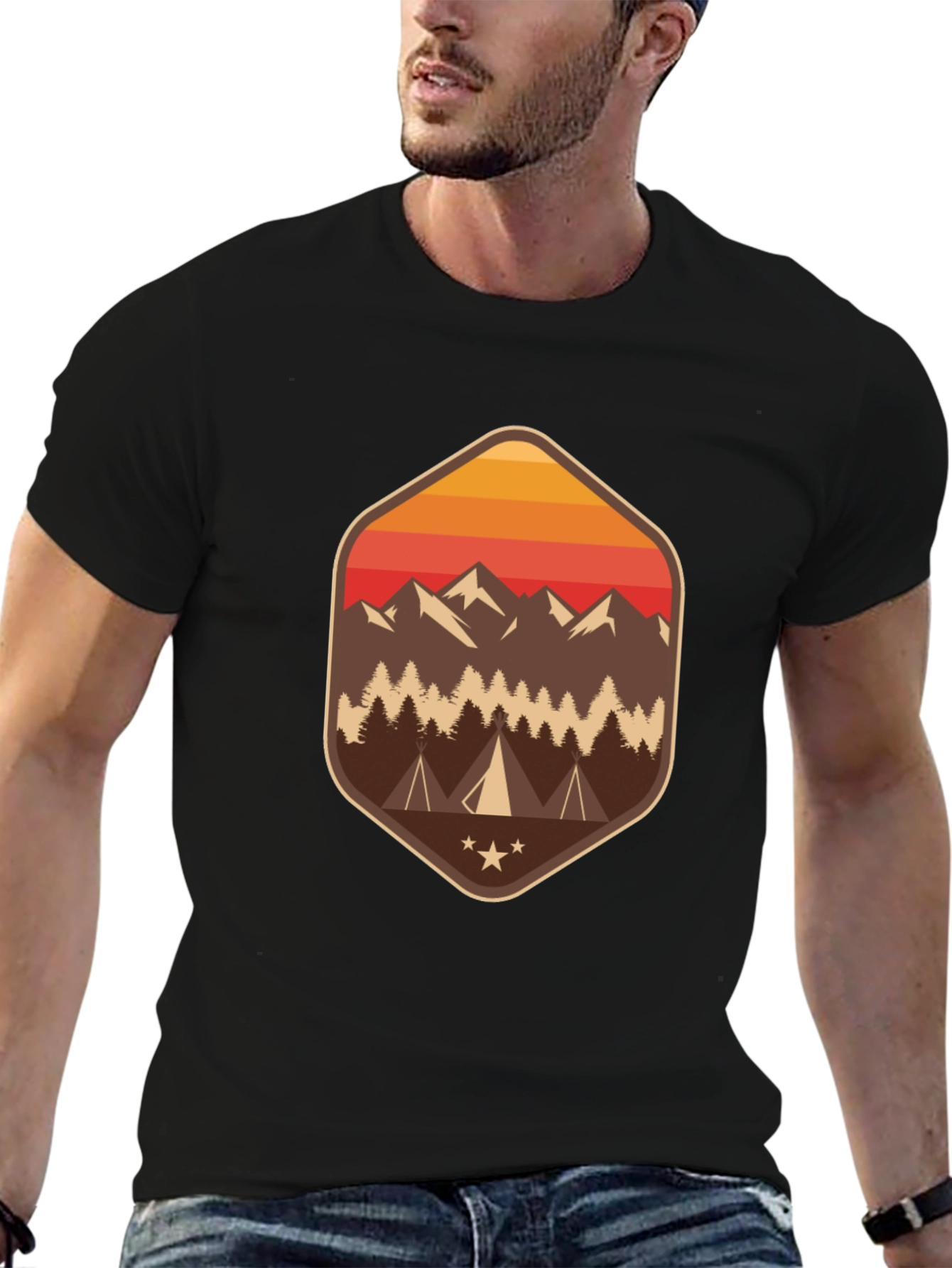 Mens Camping Adventure Graphic Tee - Black
