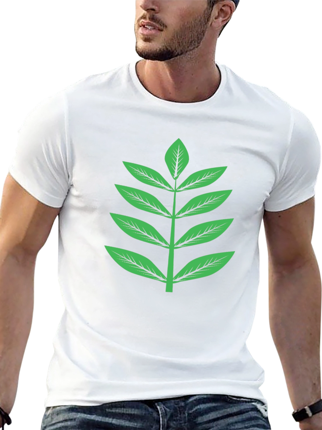 Nature Inspired Graphic Tee - Green Leaf Design