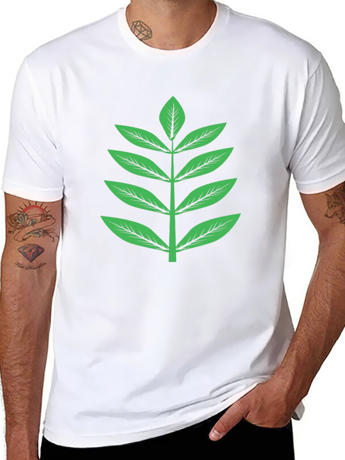 Nature Inspired Graphic Tee - Green Leaf Design