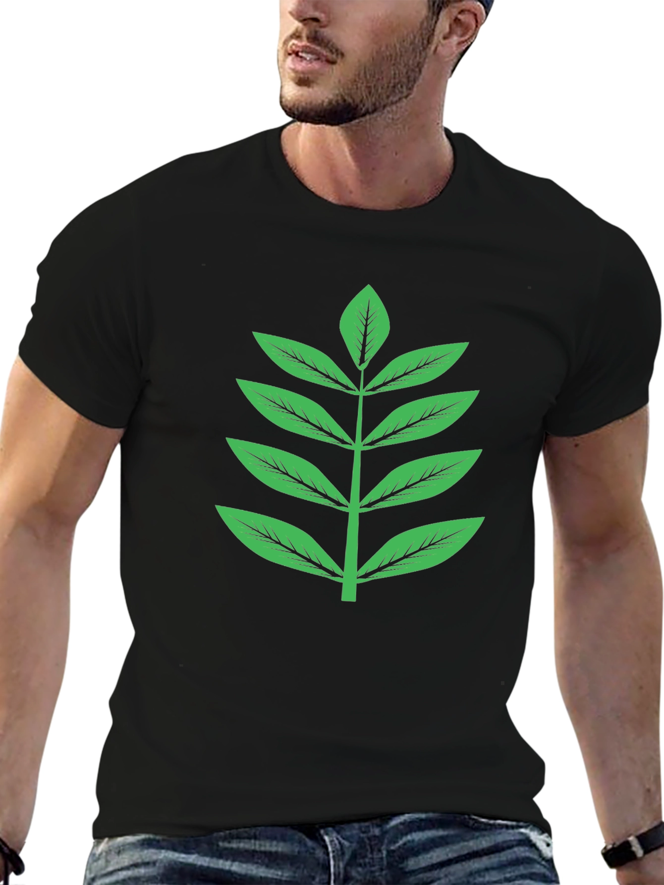 Nature Inspired Graphic Tee - Green Leaf Design