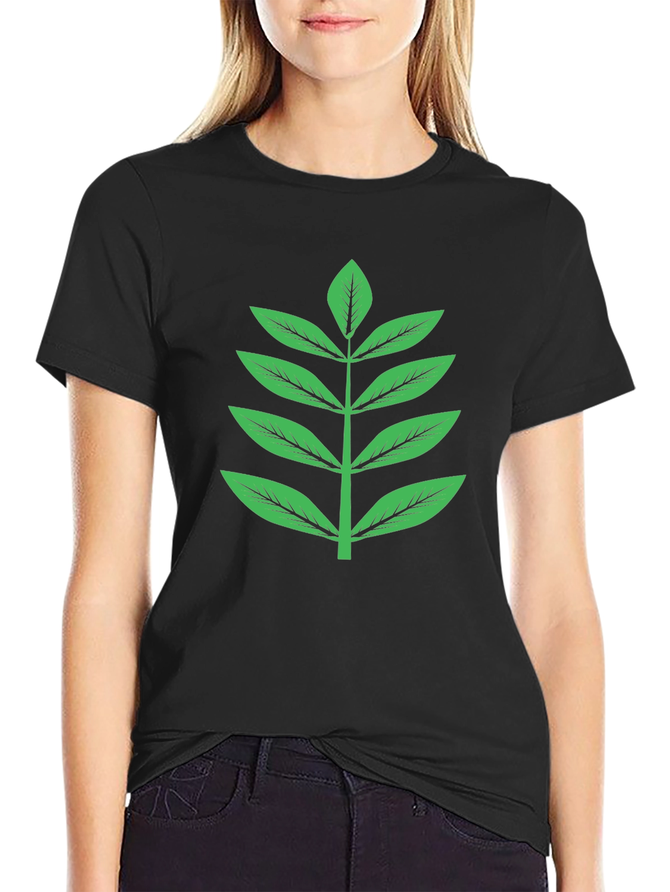 Nature Inspired Graphic Tee - Green Leaf Design