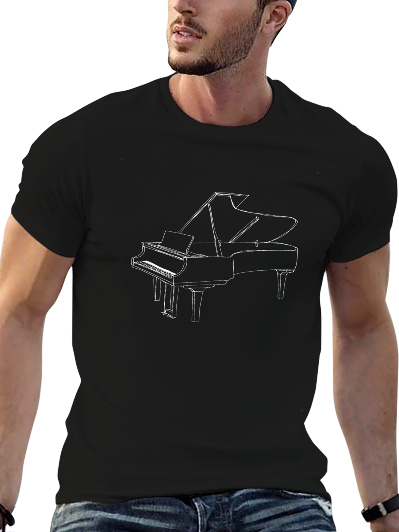 Grand Piano Outline Black T-Shirt