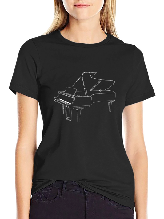 Grand Piano Outline Black T-Shirt