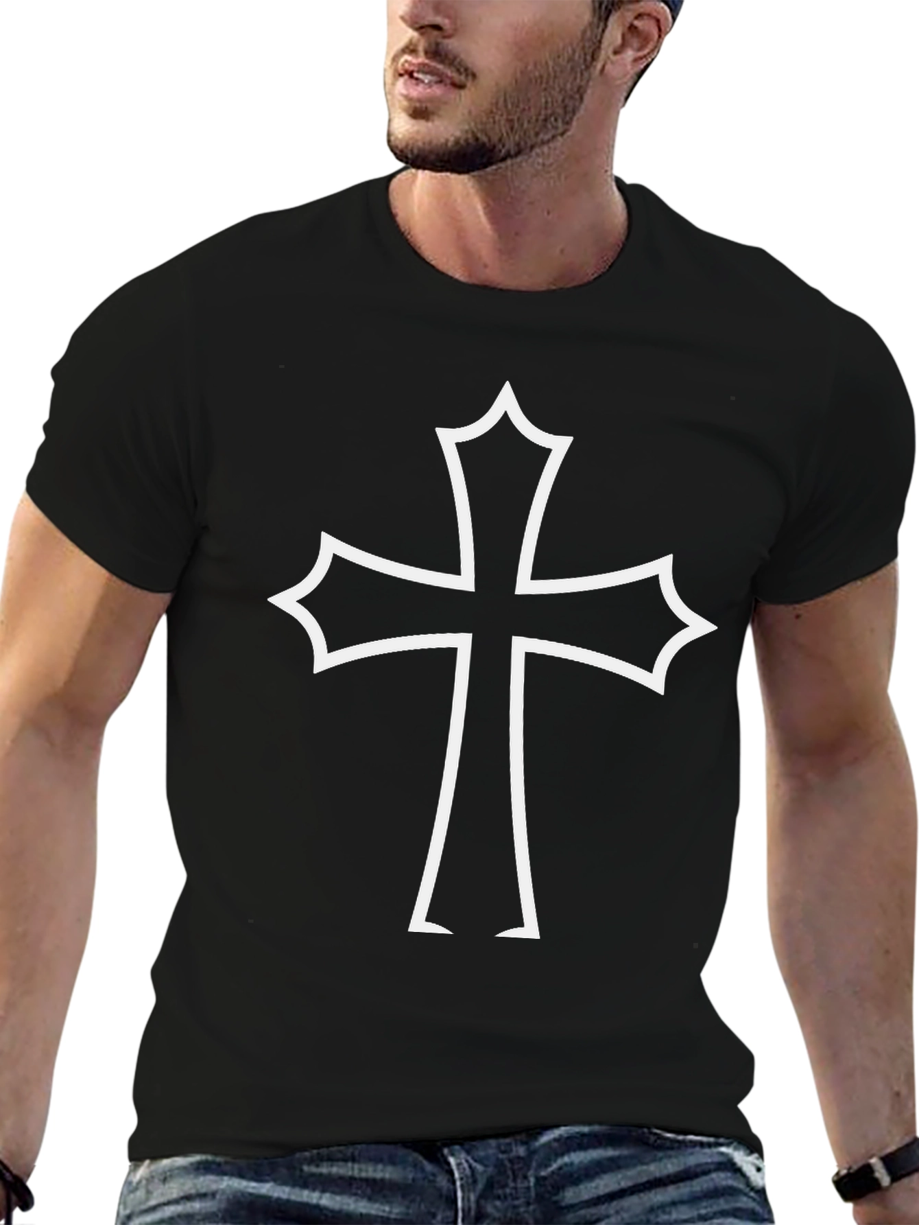 Edgy Cross Graphic Tee - Black Cotton T-Shirt