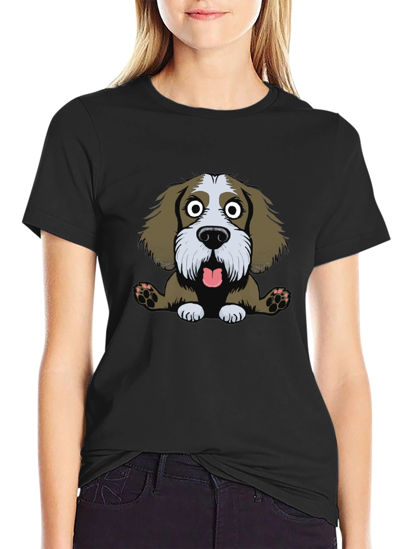 Funny Dog Cartoon Black T-Shirt