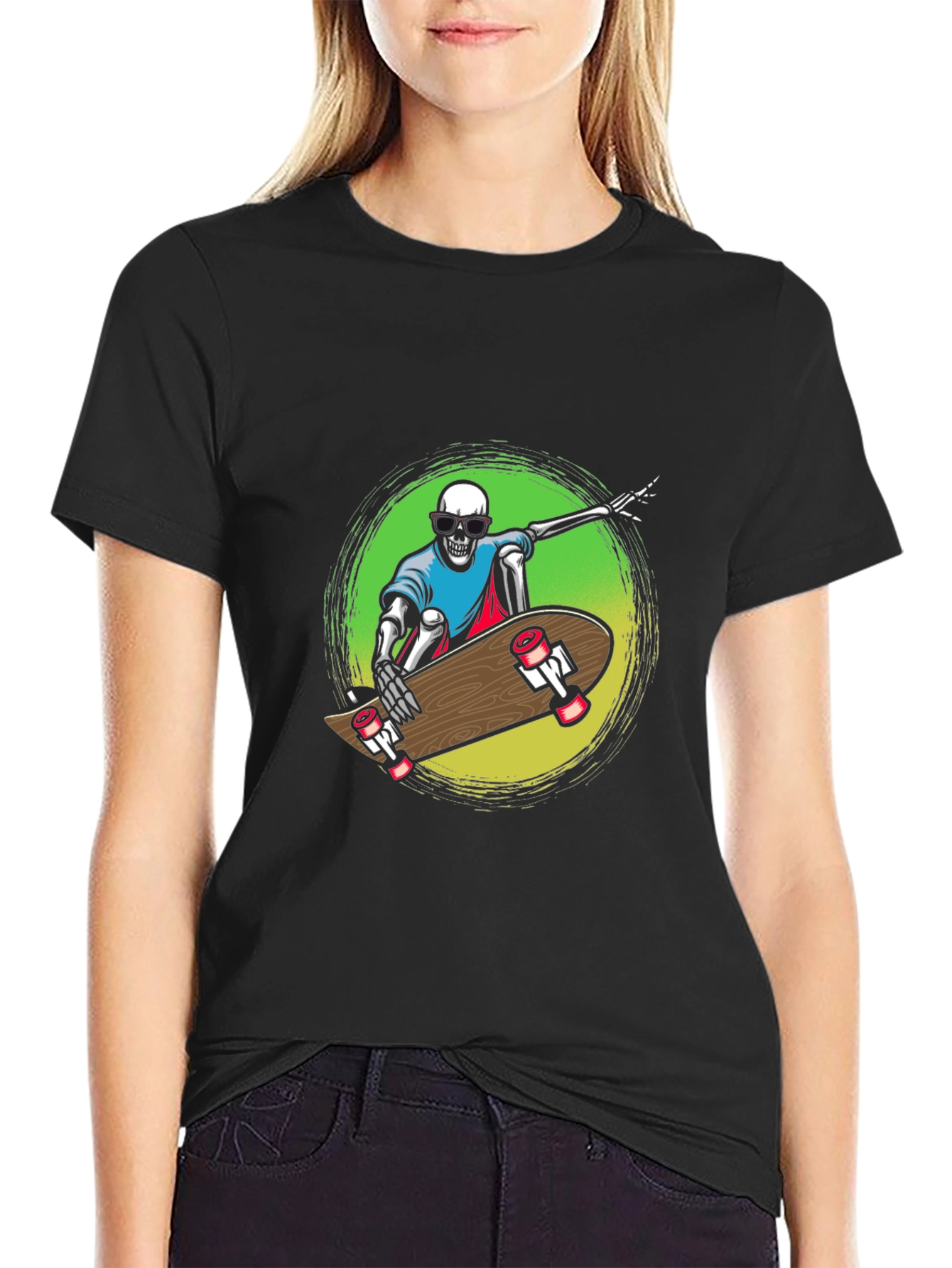Skeleton Skateboard Graphic Tee - Black