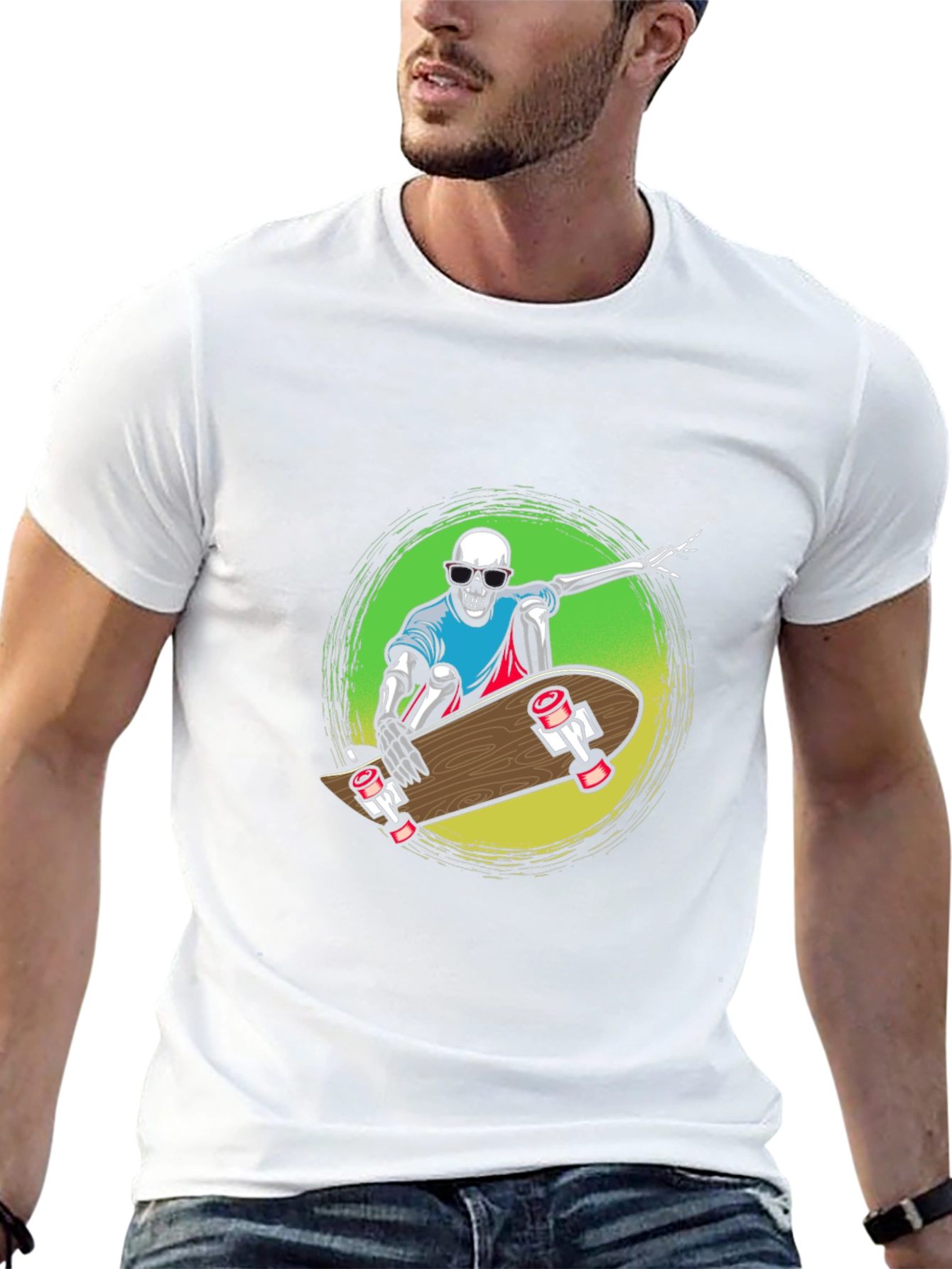 Skeleton Skateboard Graphic Tee - Black
