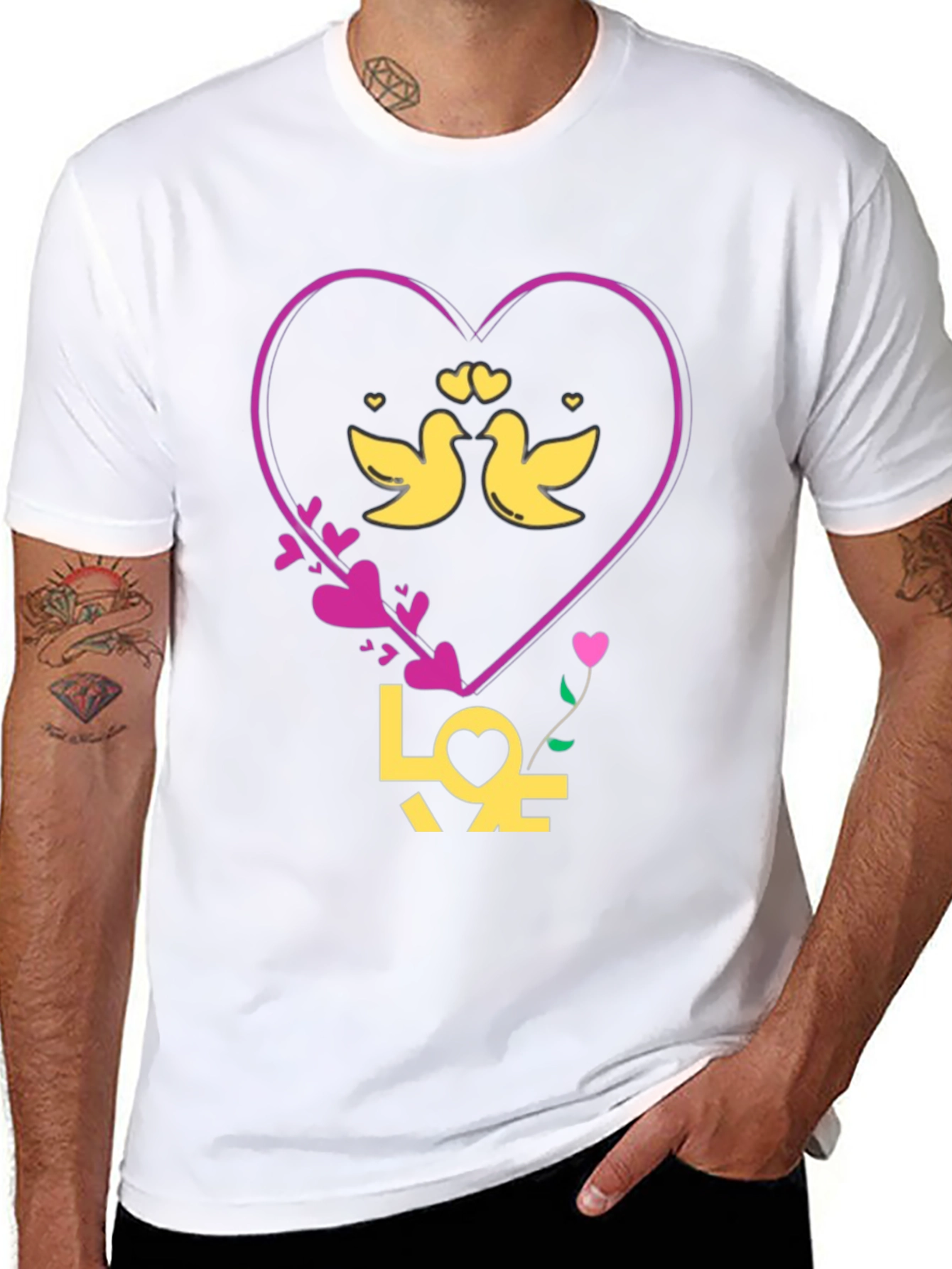 Love Birds Graphic Tee - Heart Design