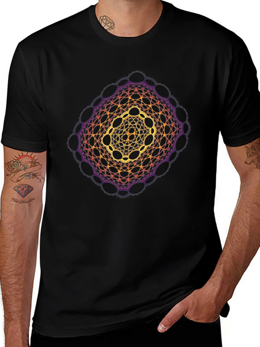 Geometric Mandala Print Black T-Shirt