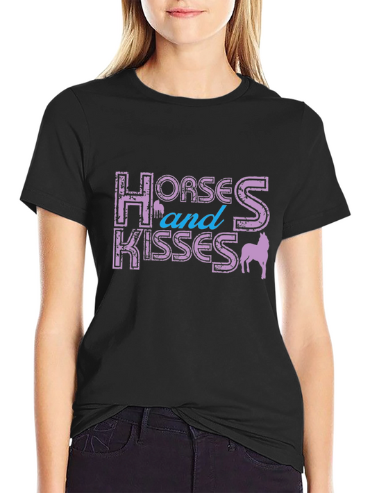 Horses and Kisses Graphic T-Shirt - Unisex Black Tee