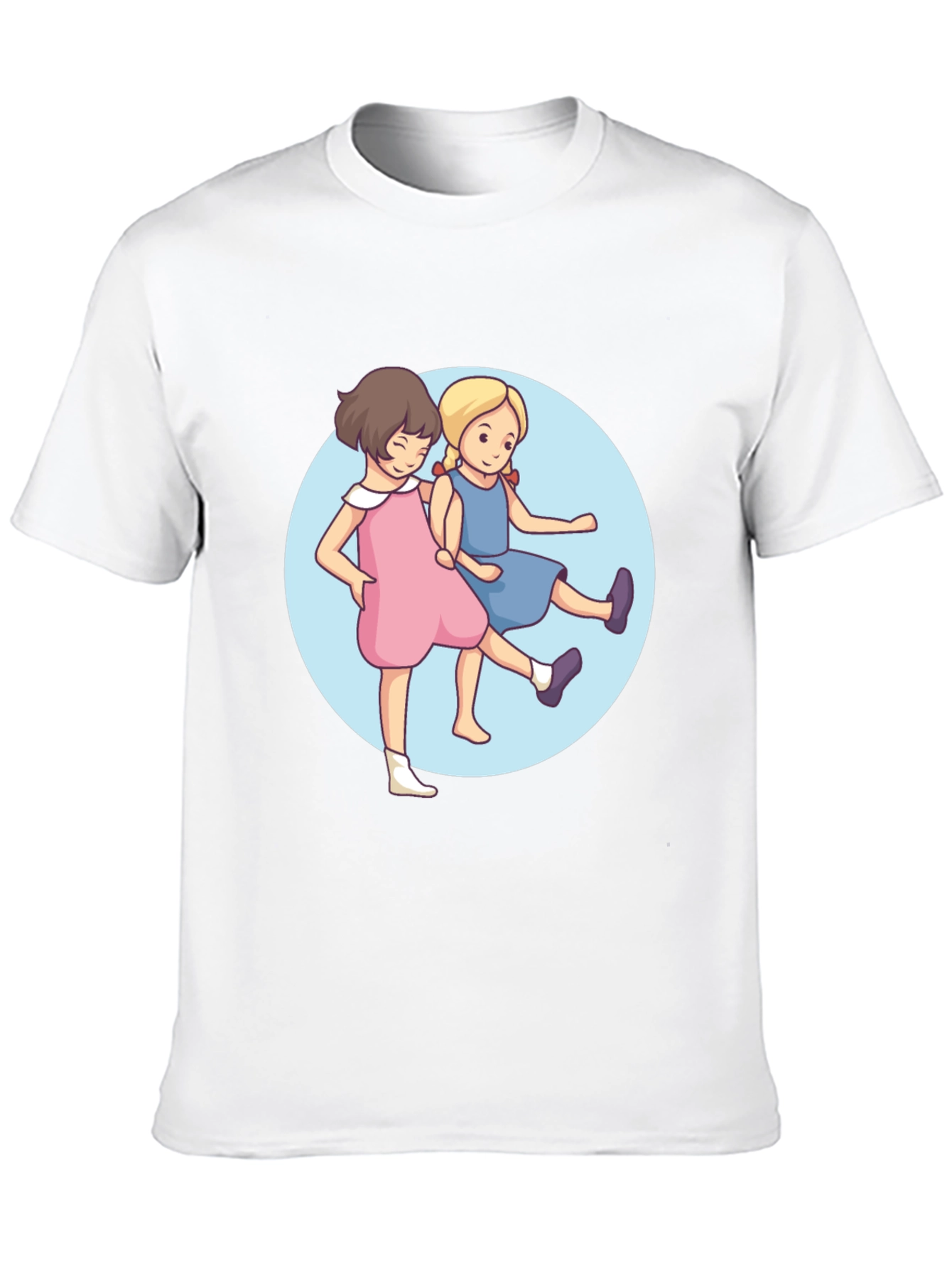Cute Cartoon Twins Black T-Shirt