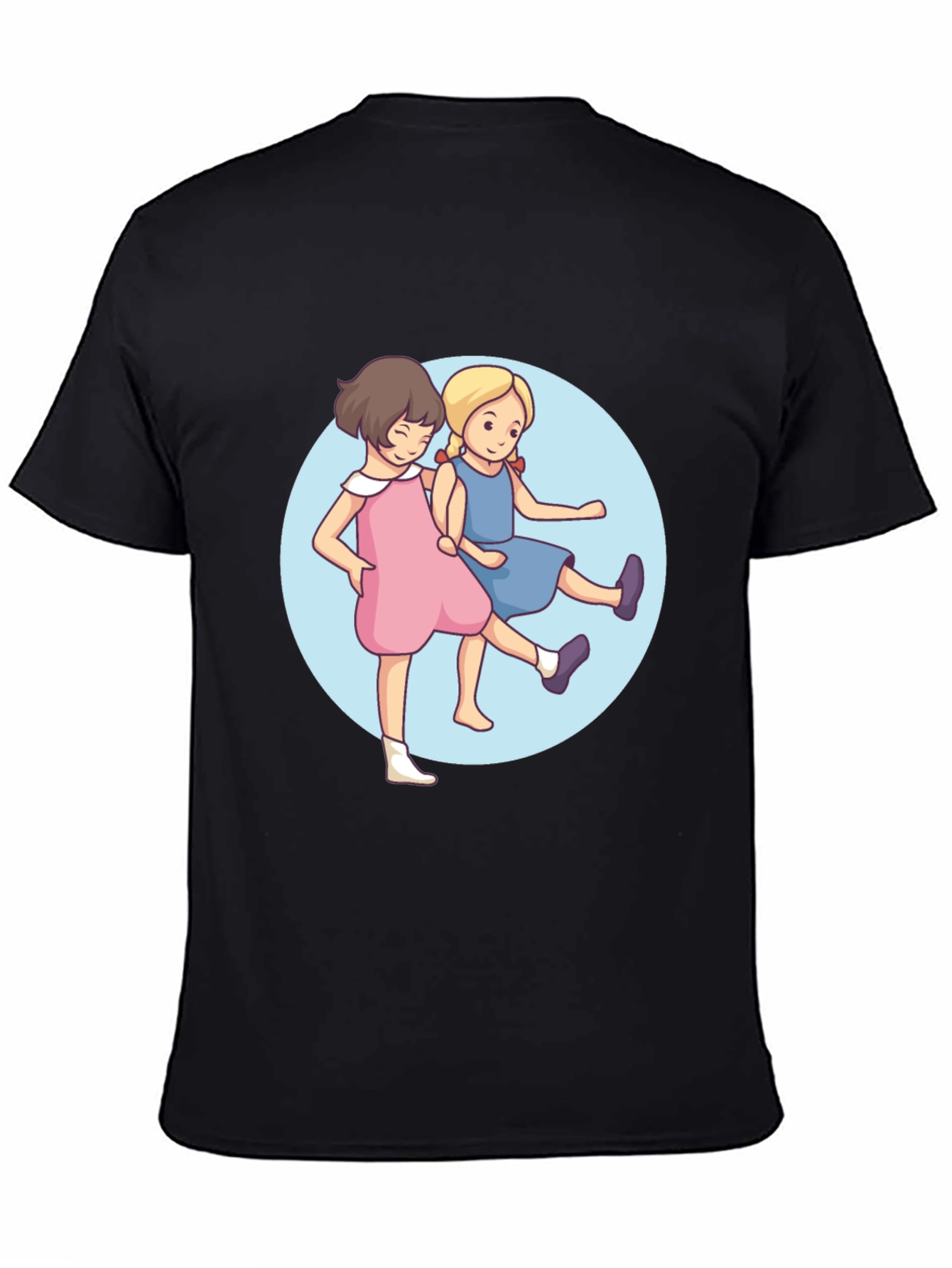 Cute Cartoon Twins Black T-Shirt