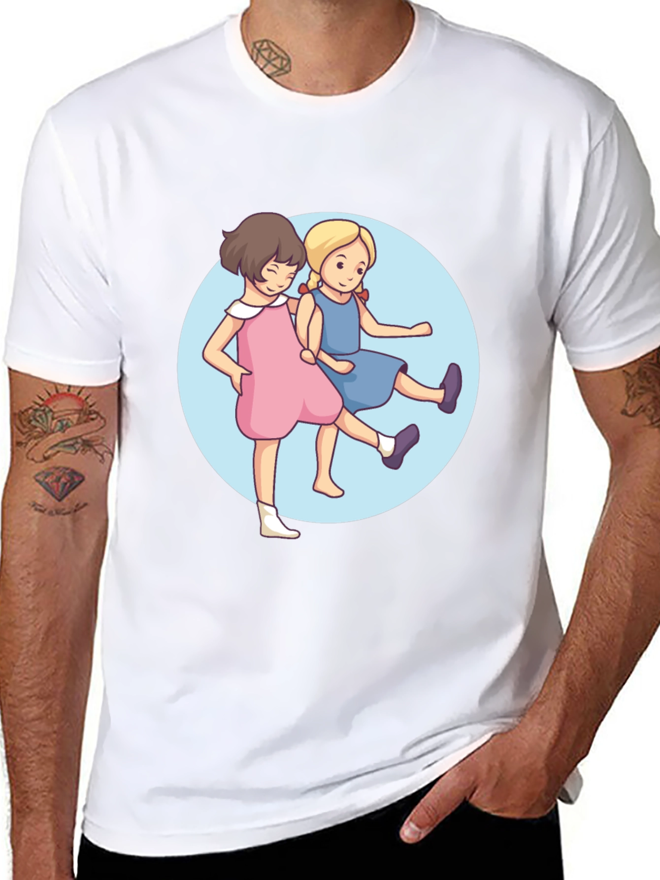 Cute Cartoon Twins Black T-Shirt
