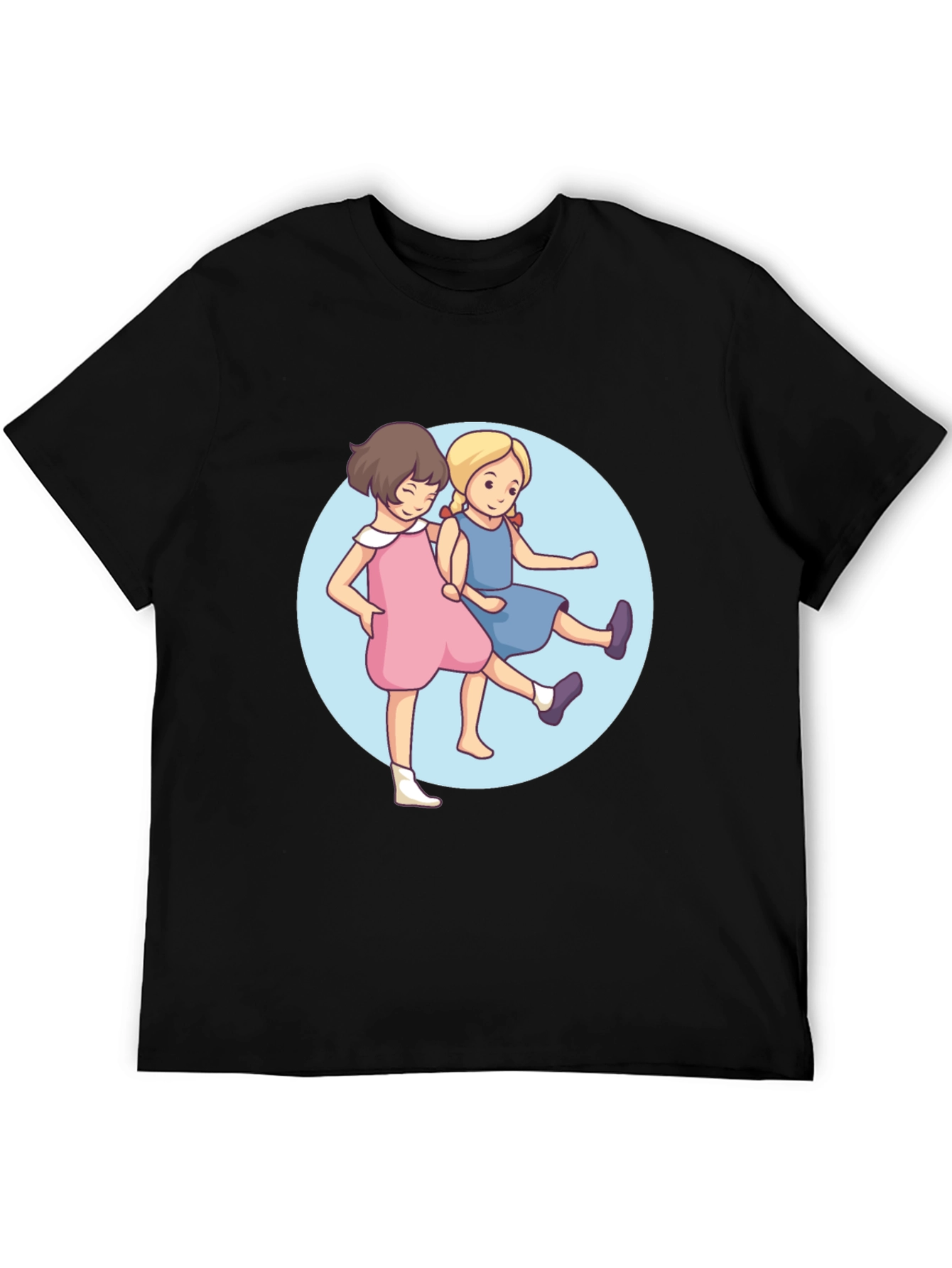 Cute Cartoon Twins Black T-Shirt
