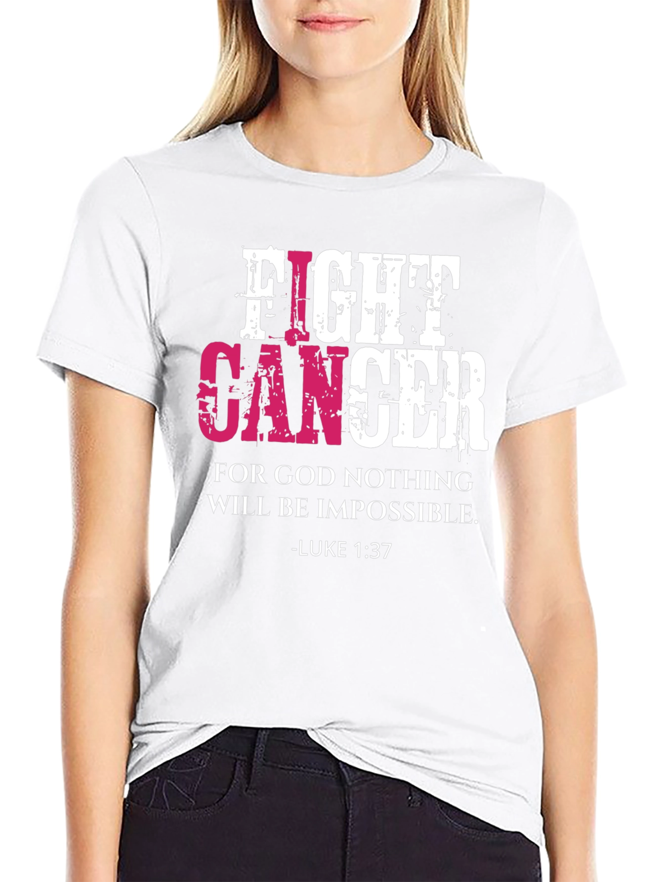 Fight Cancer T-Shirt Luke 1:37 Christian Faith