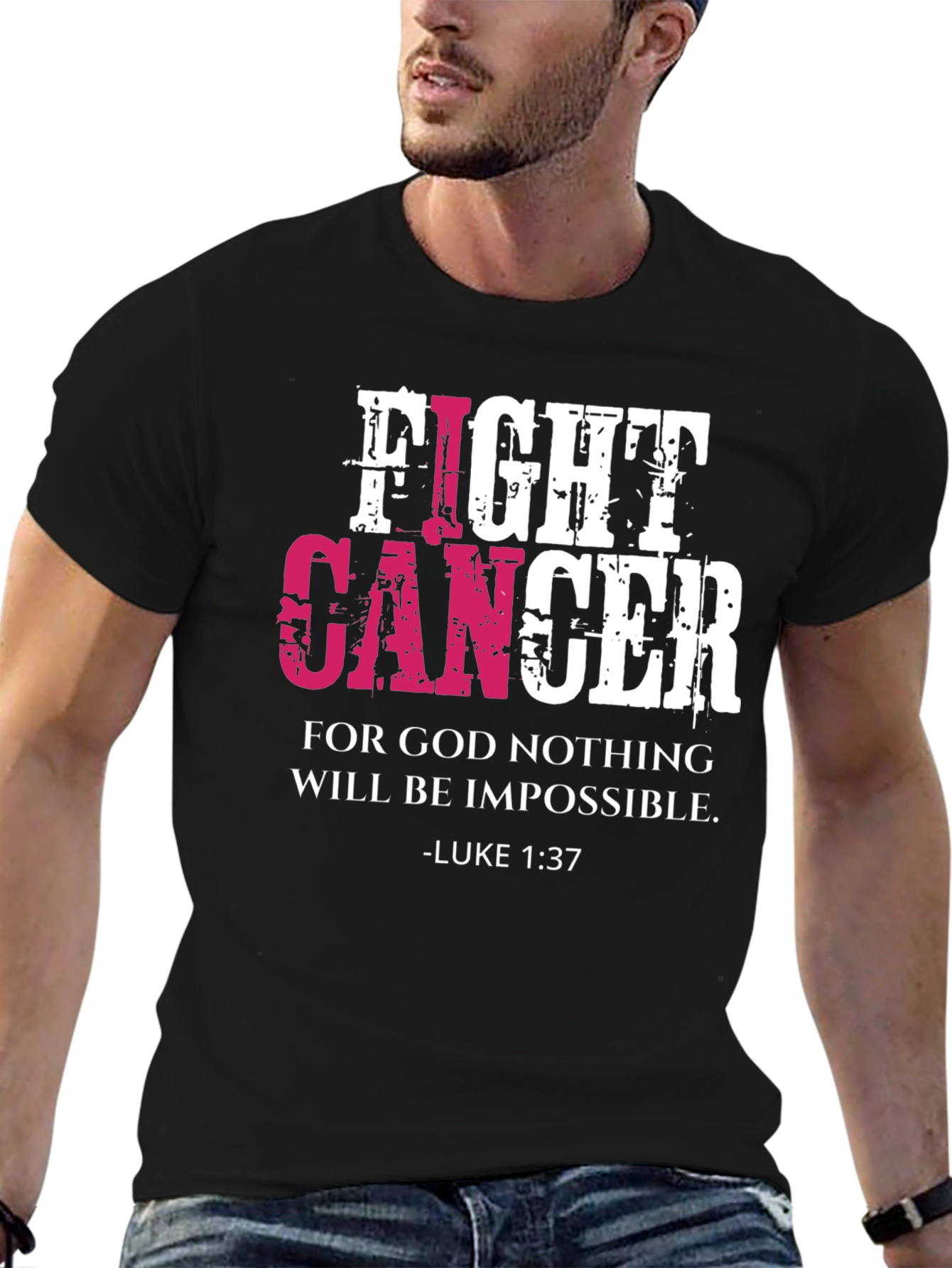 Fight Cancer T-Shirt Luke 1:37 Christian Faith