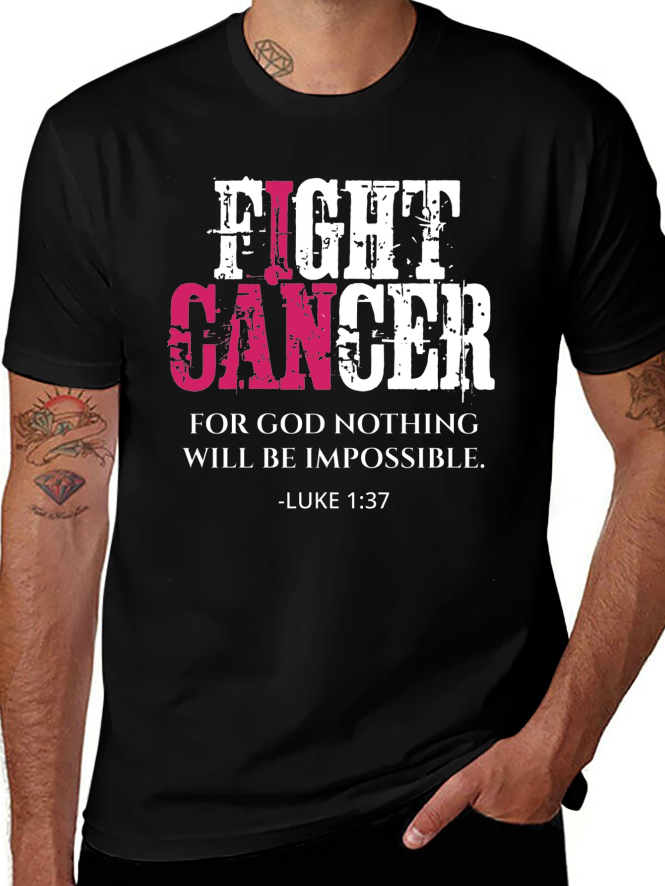 Fight Cancer T-Shirt Luke 1:37 Christian Faith