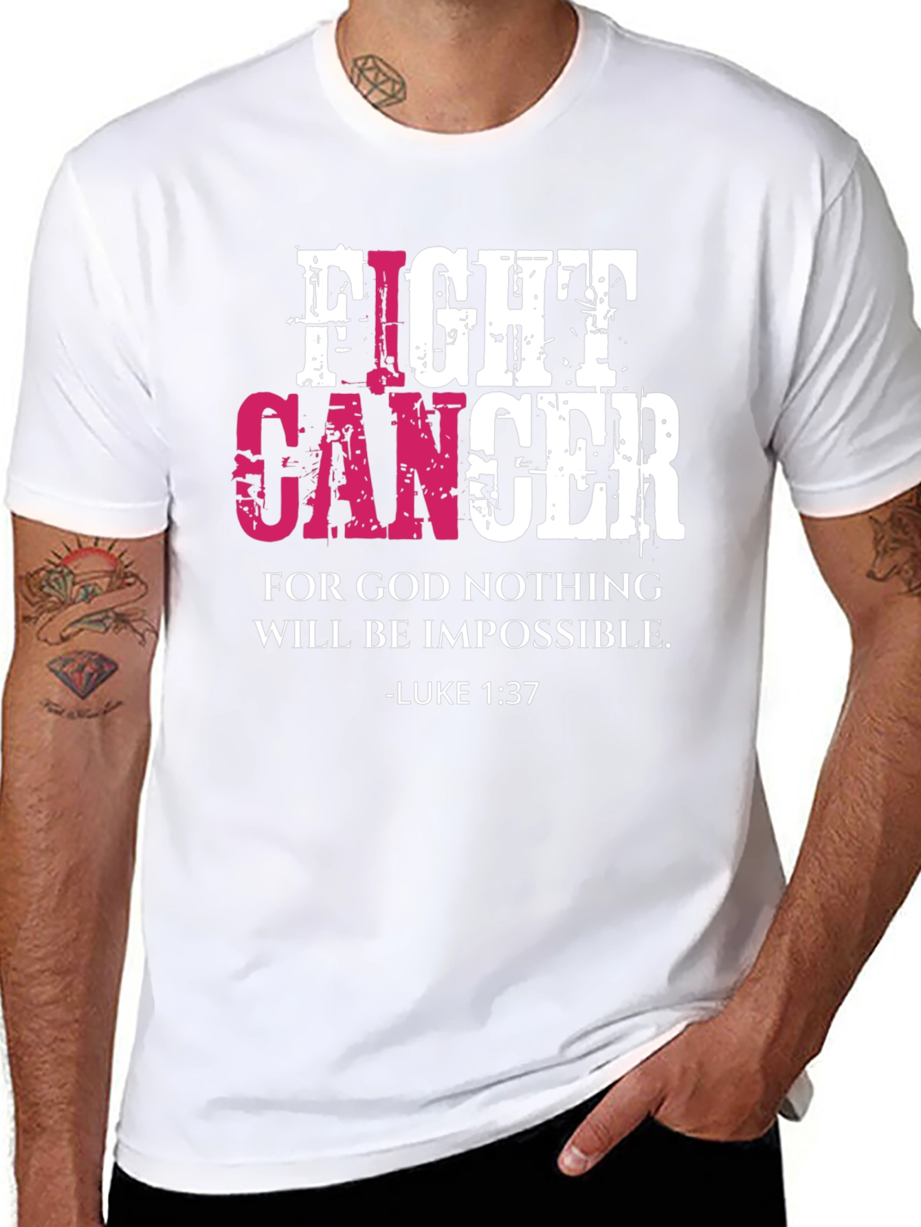 Fight Cancer T-Shirt Luke 1:37 Christian Faith