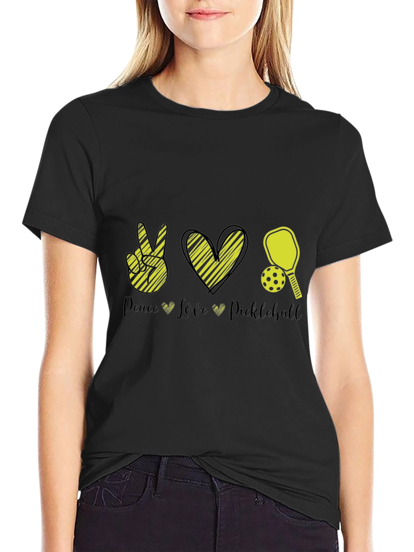 Peace Love Pickleball Black T-Shirt