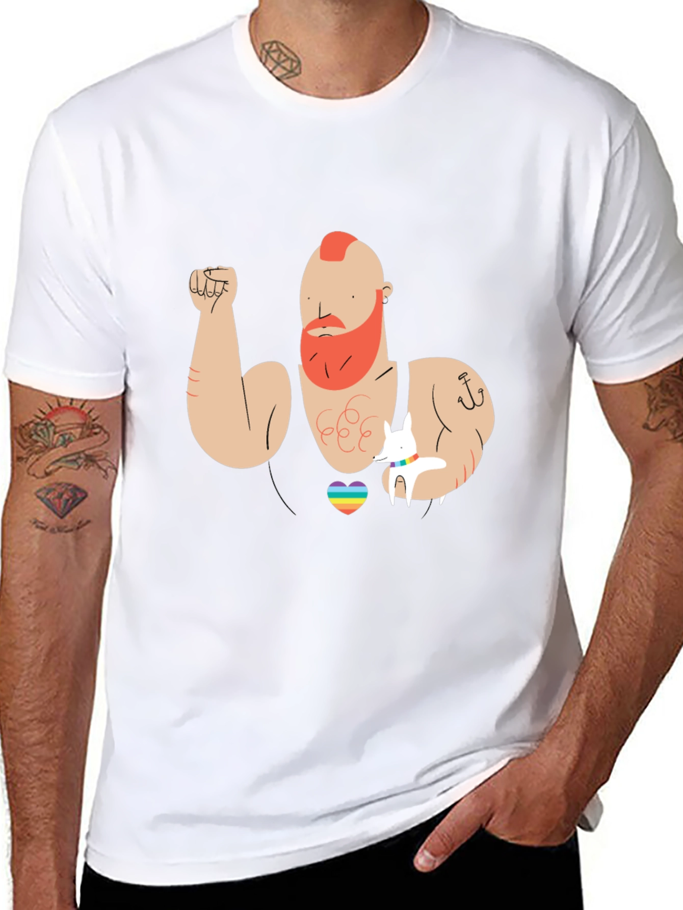Rainbow Heart Muscle Man Graphic T-Shirt