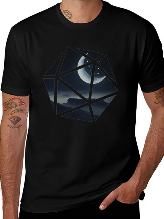 Geometric Moon & Stars Black T-Shirt