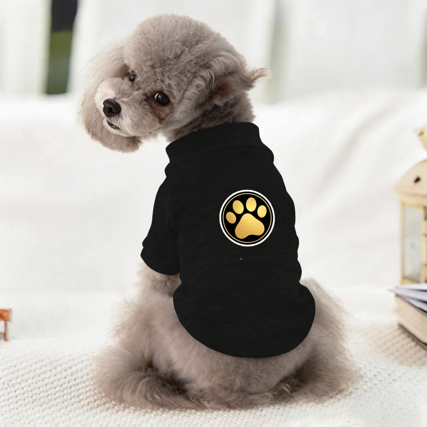 Luxury Golden Paw Print Circle Dog Cardigan Sweater, Stylish Pet Daily Wear