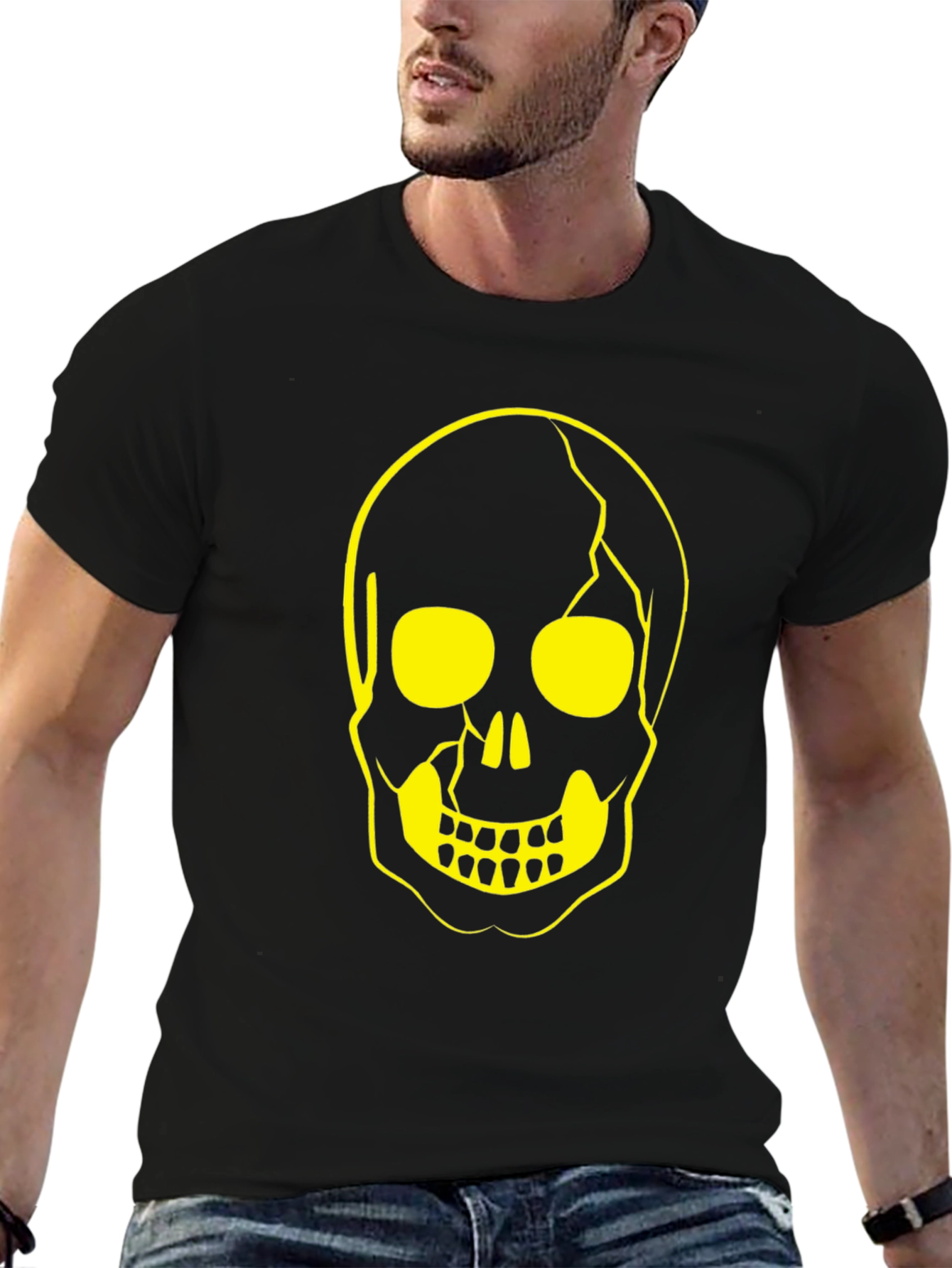 Skull Graphic Tee - Black Cotton Casual Shirt