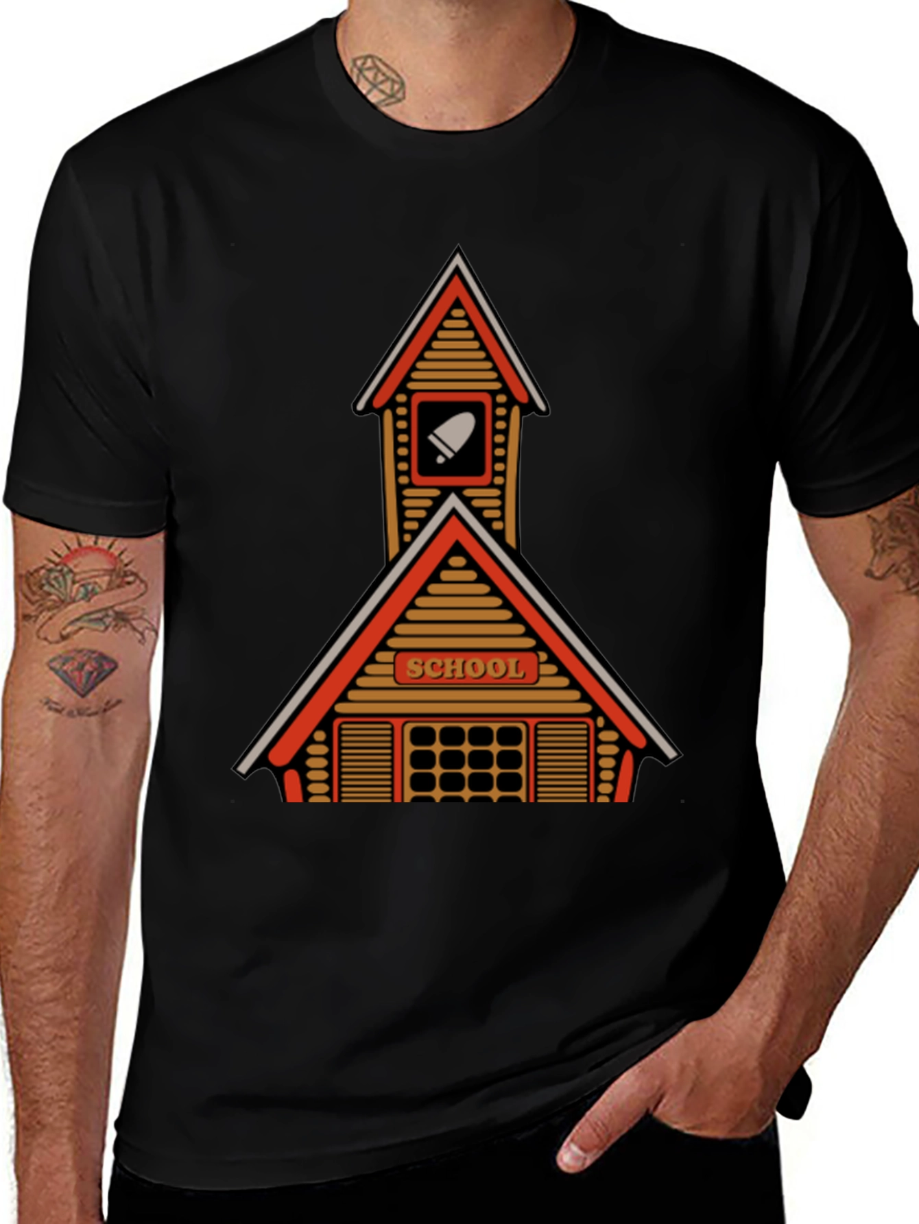 Retro Schoolhouse Graphic T-Shirt - Black