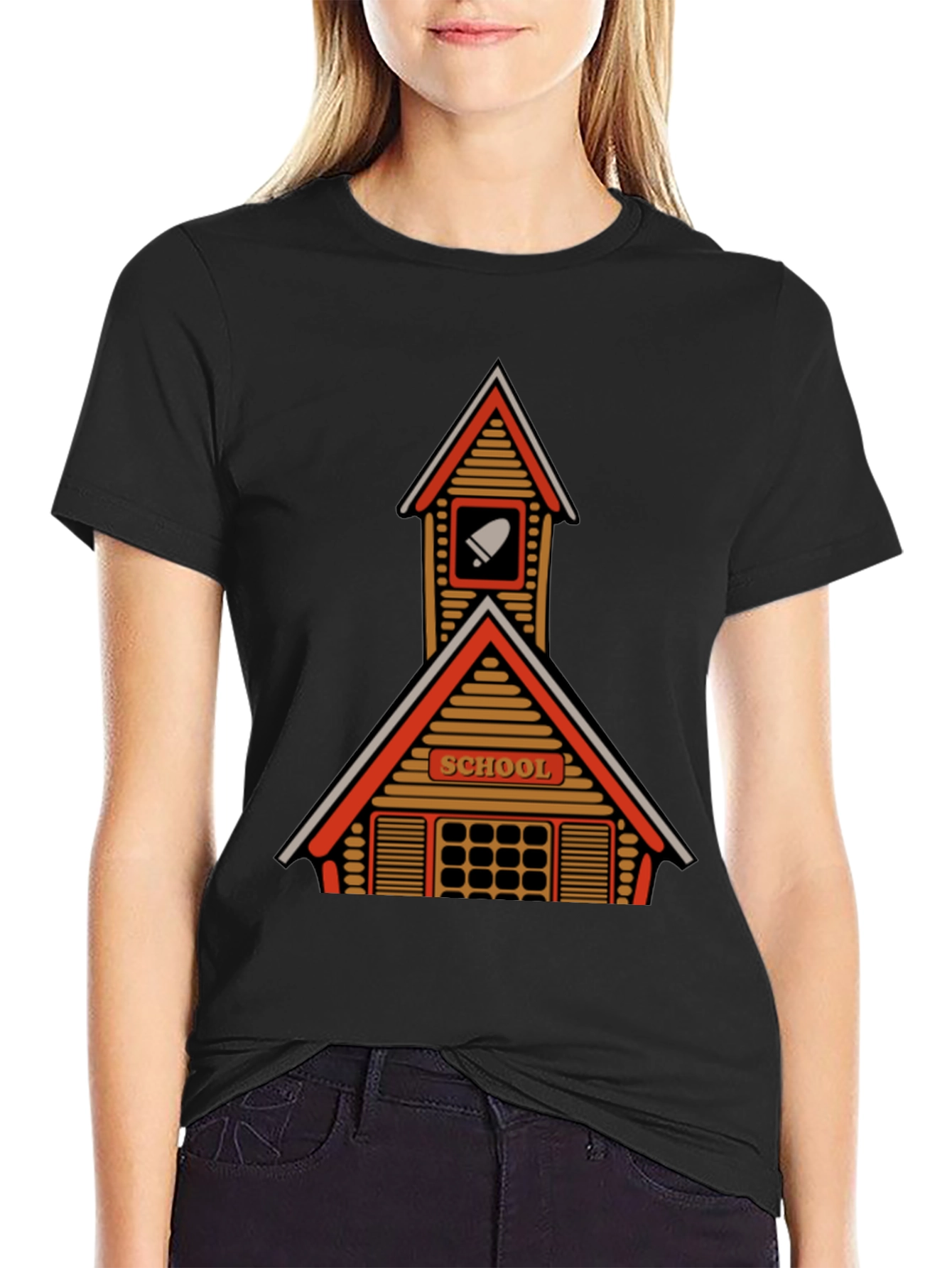 Retro Schoolhouse Graphic T-Shirt - Black