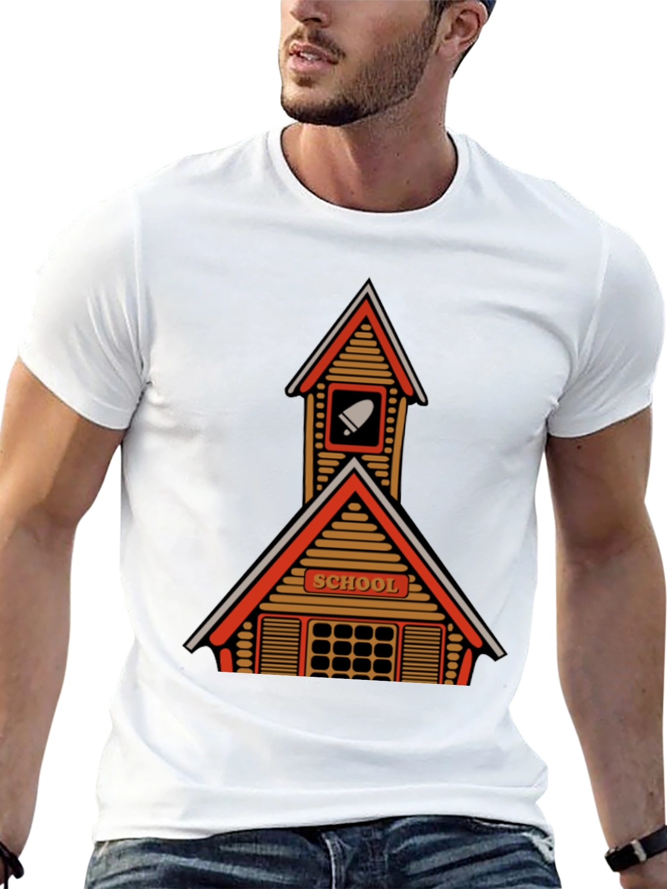 Retro Schoolhouse Graphic T-Shirt - Black